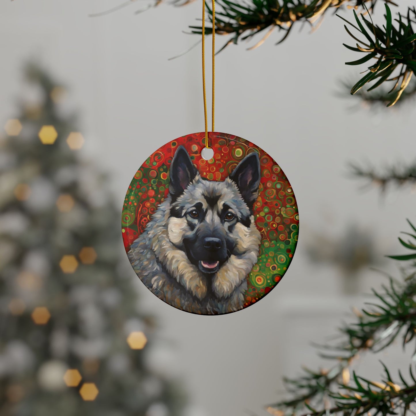 Norwegian Elkhound Christmas 3" Ceramic Ornaments, 2-Side Print, (1pc, 10pcs)