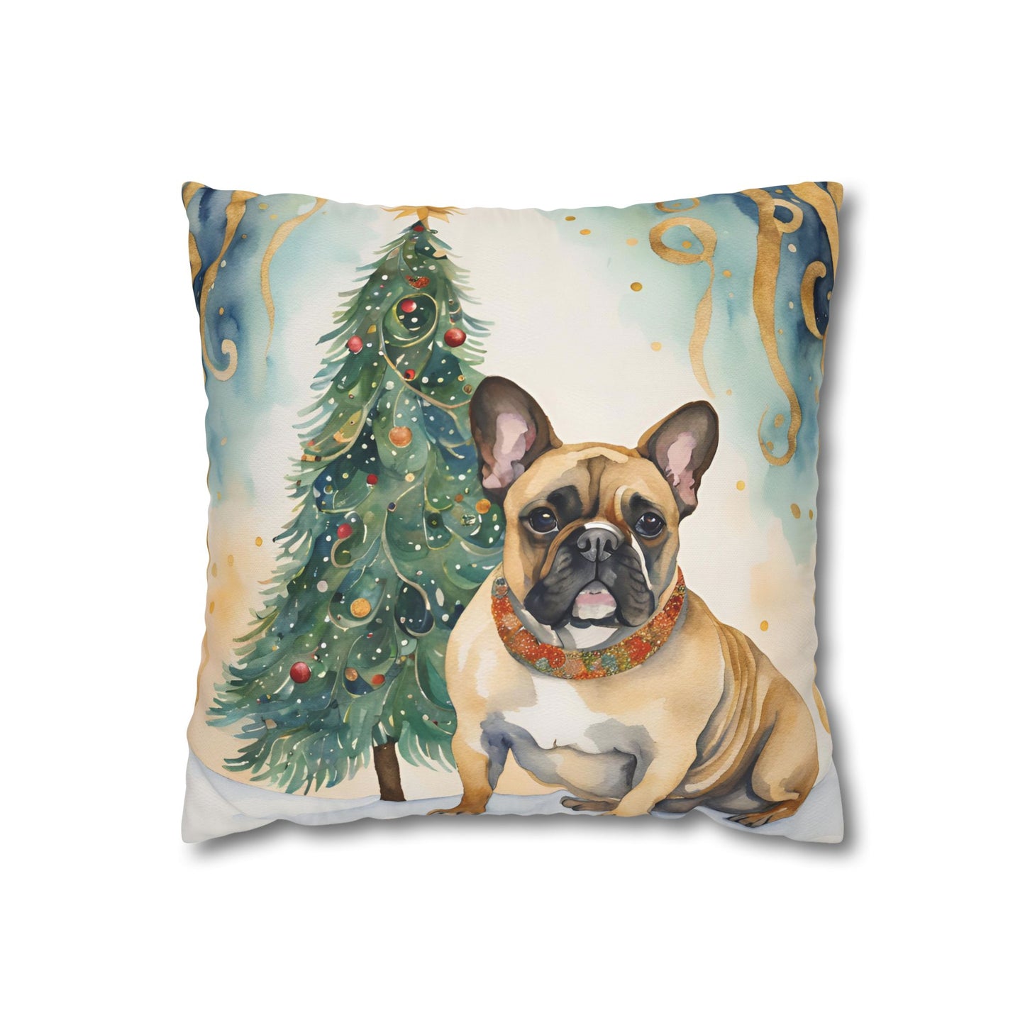 A Frenchie Christmas Square Poly Canvas Pillowcase