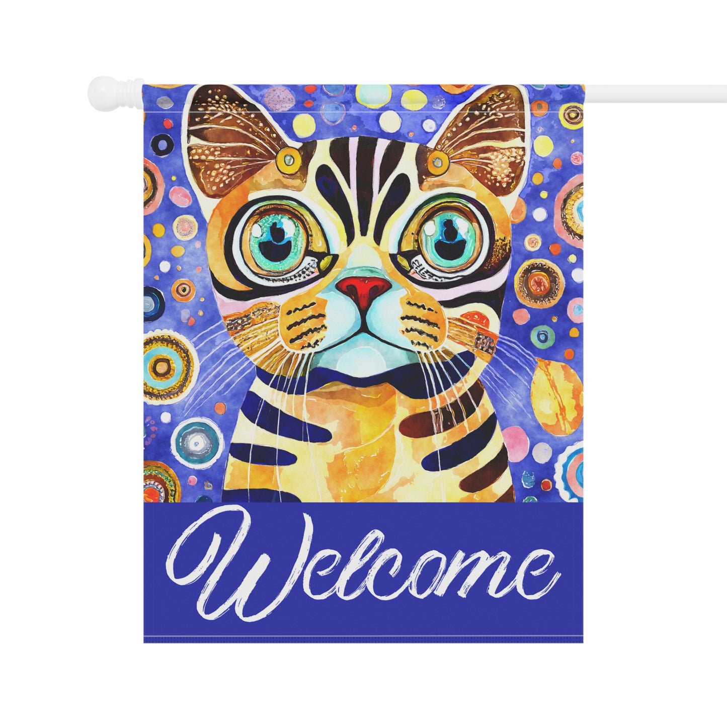 Funky Bright Cat Welcome 2-Sided Garden & House Flag/Banner