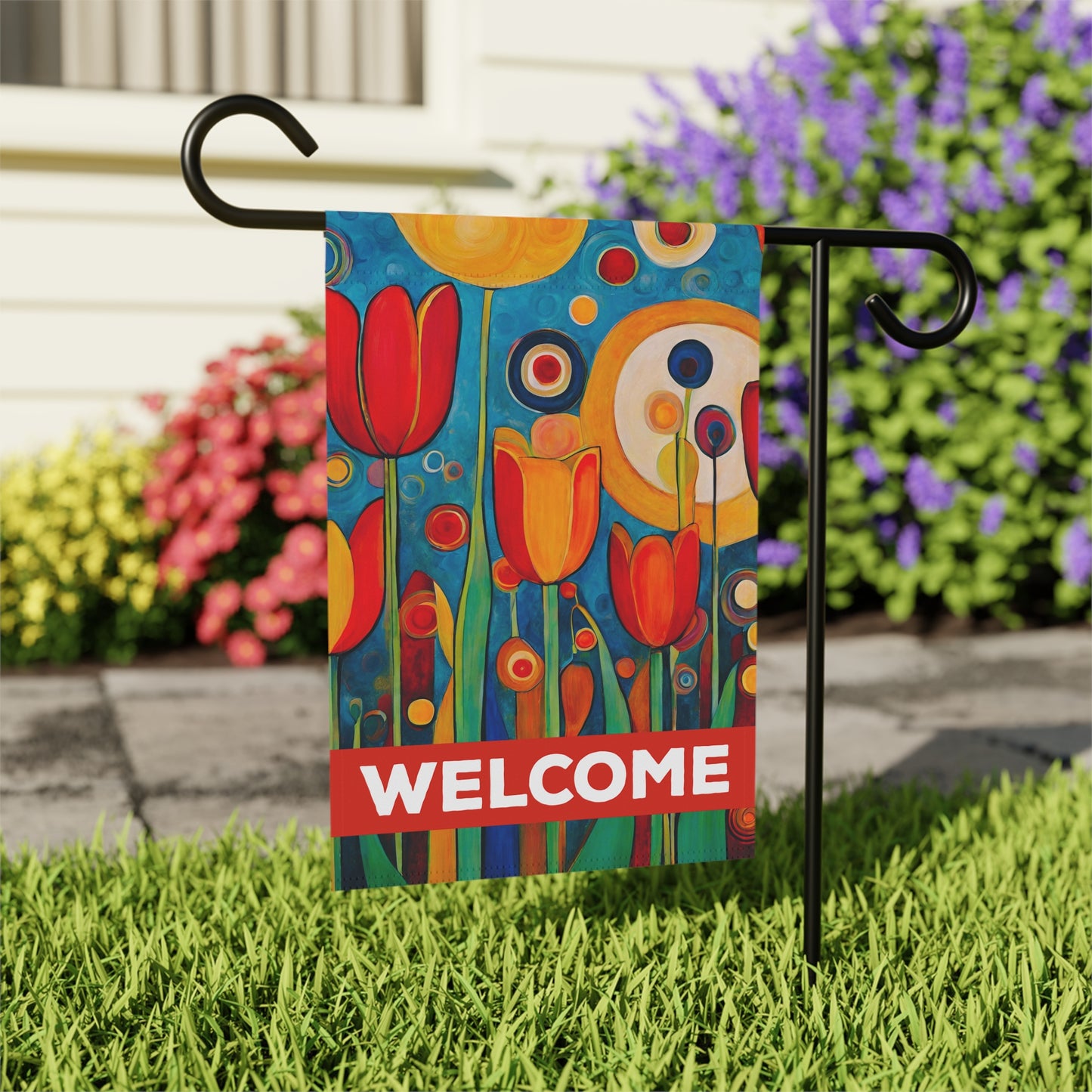 Bright Tulips Welcome 2-Sided Garden & House Flag/Banner