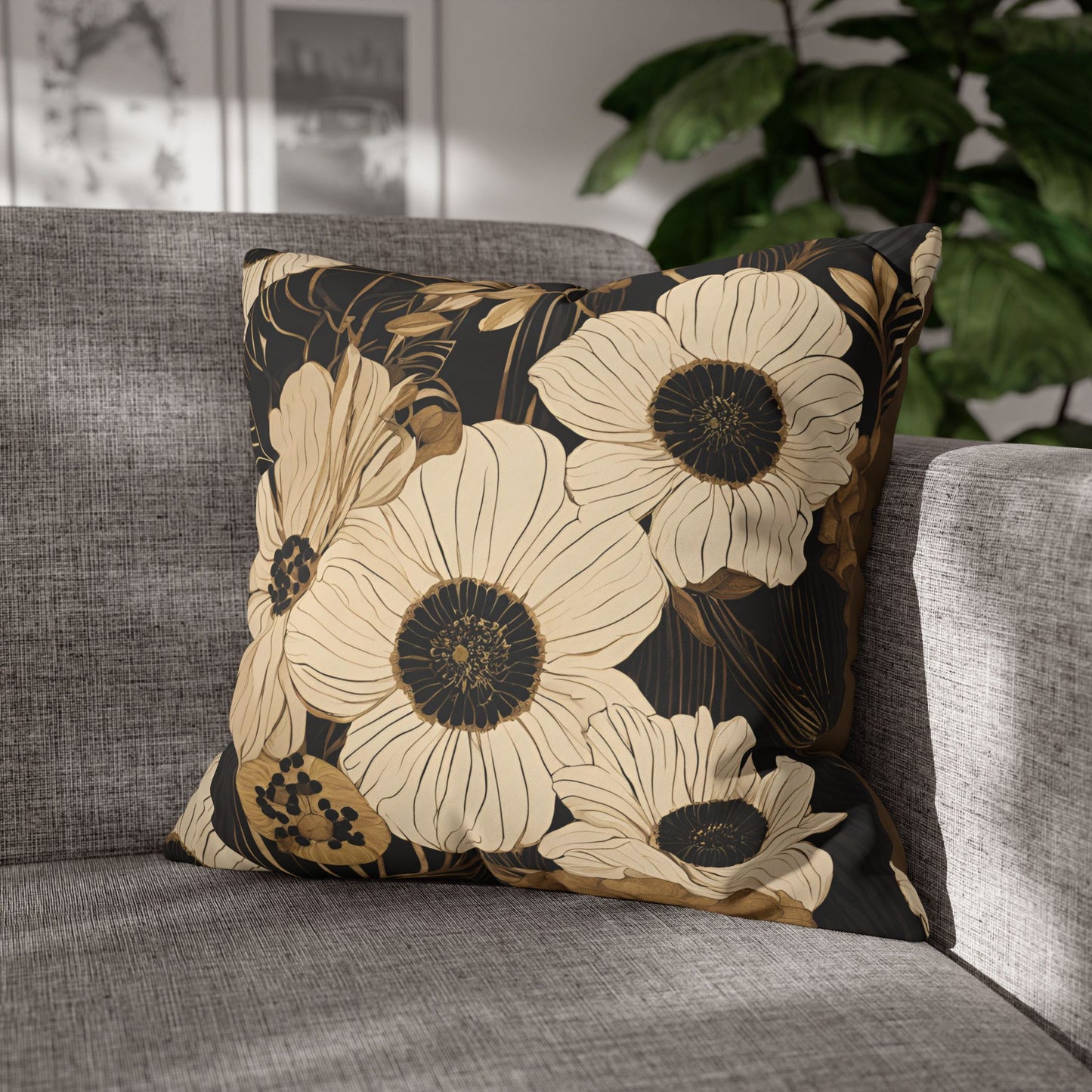 Olin Floral Square Poly Canvas Pillowcase