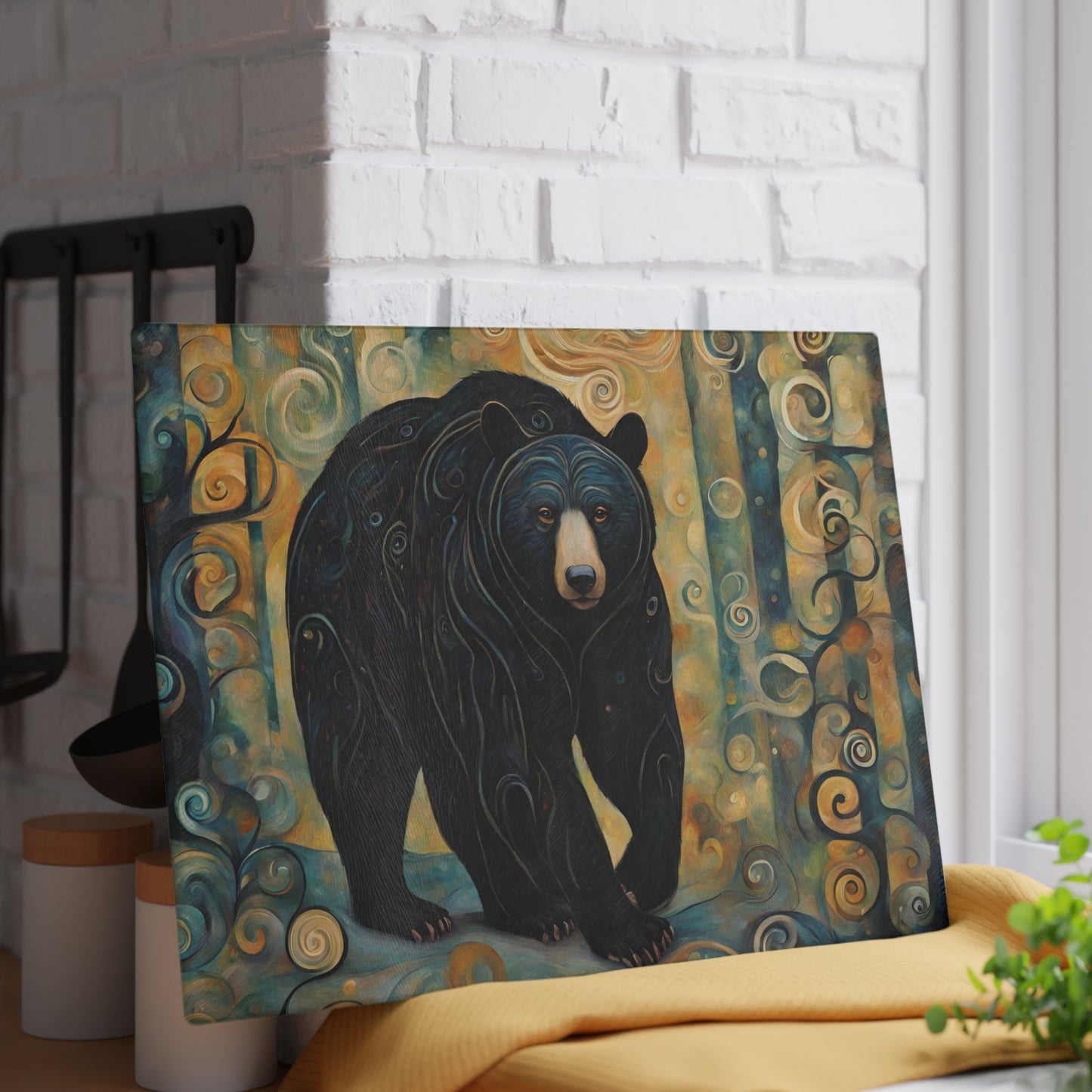 Mountain Forest Black Bear Tempered Glass Cutting Board