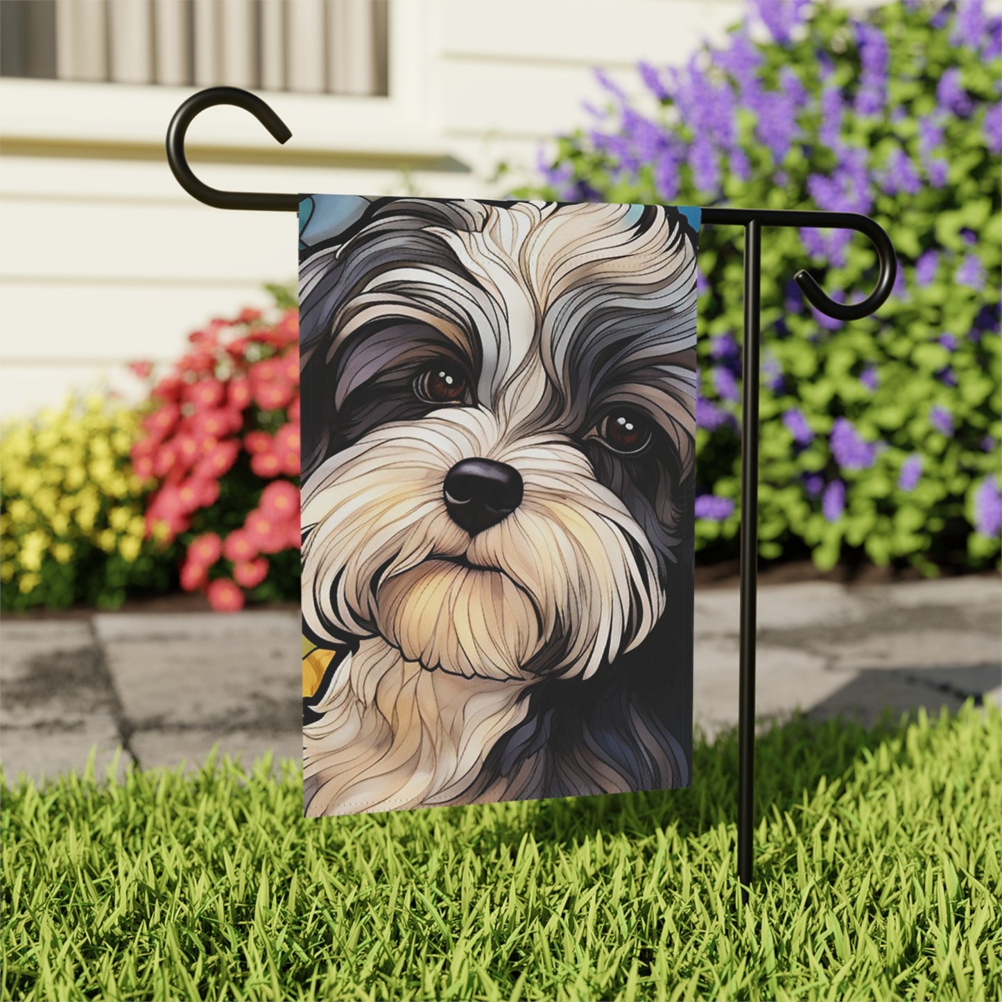 Havanese Face Stained Glass 2-Sided Garden & House Flag/Banner