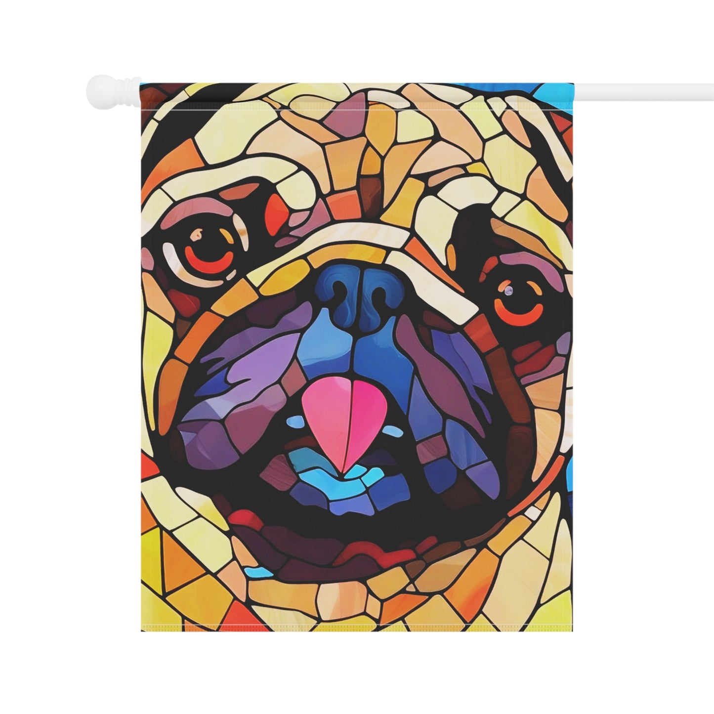 Pug Face Stained Glass Look 2-Sided Garden & House Flag/Banner