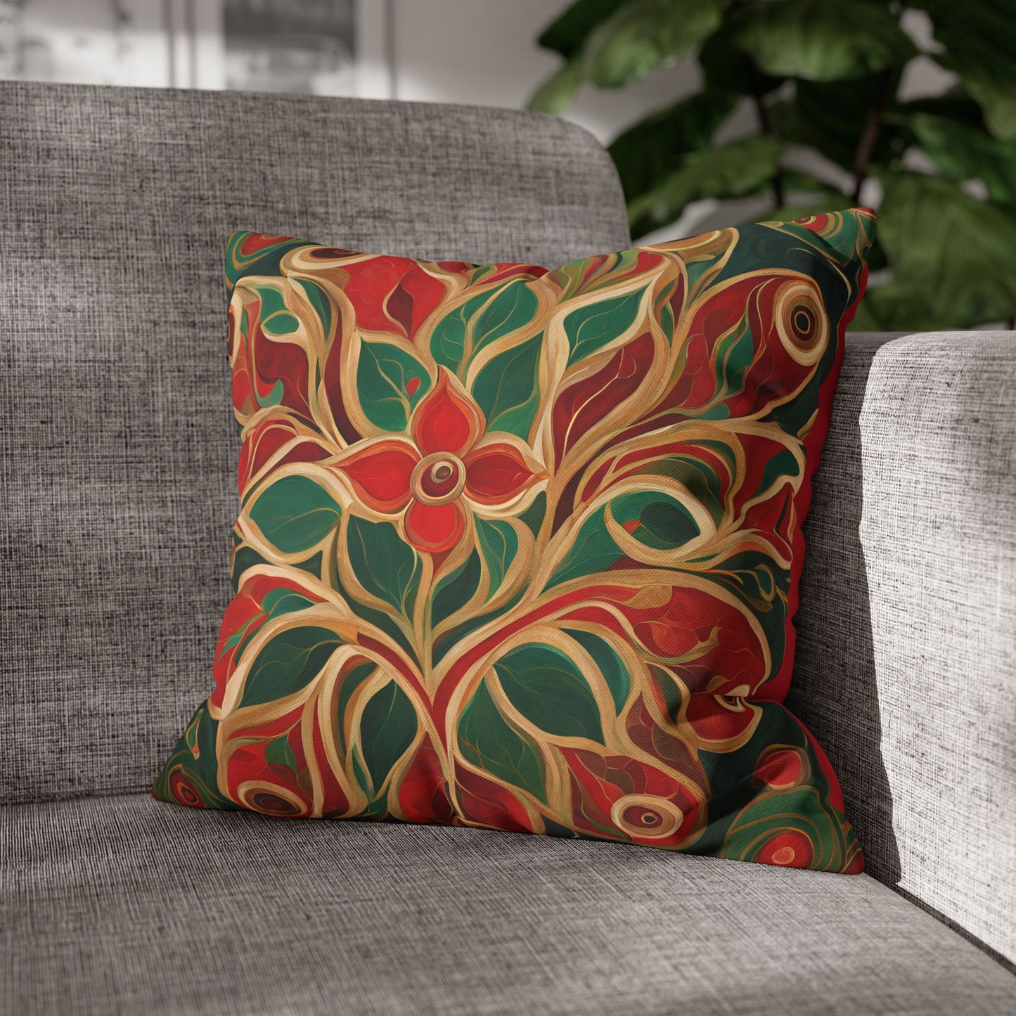 Holiday Bloom Square Poly Canvas Pillowcase