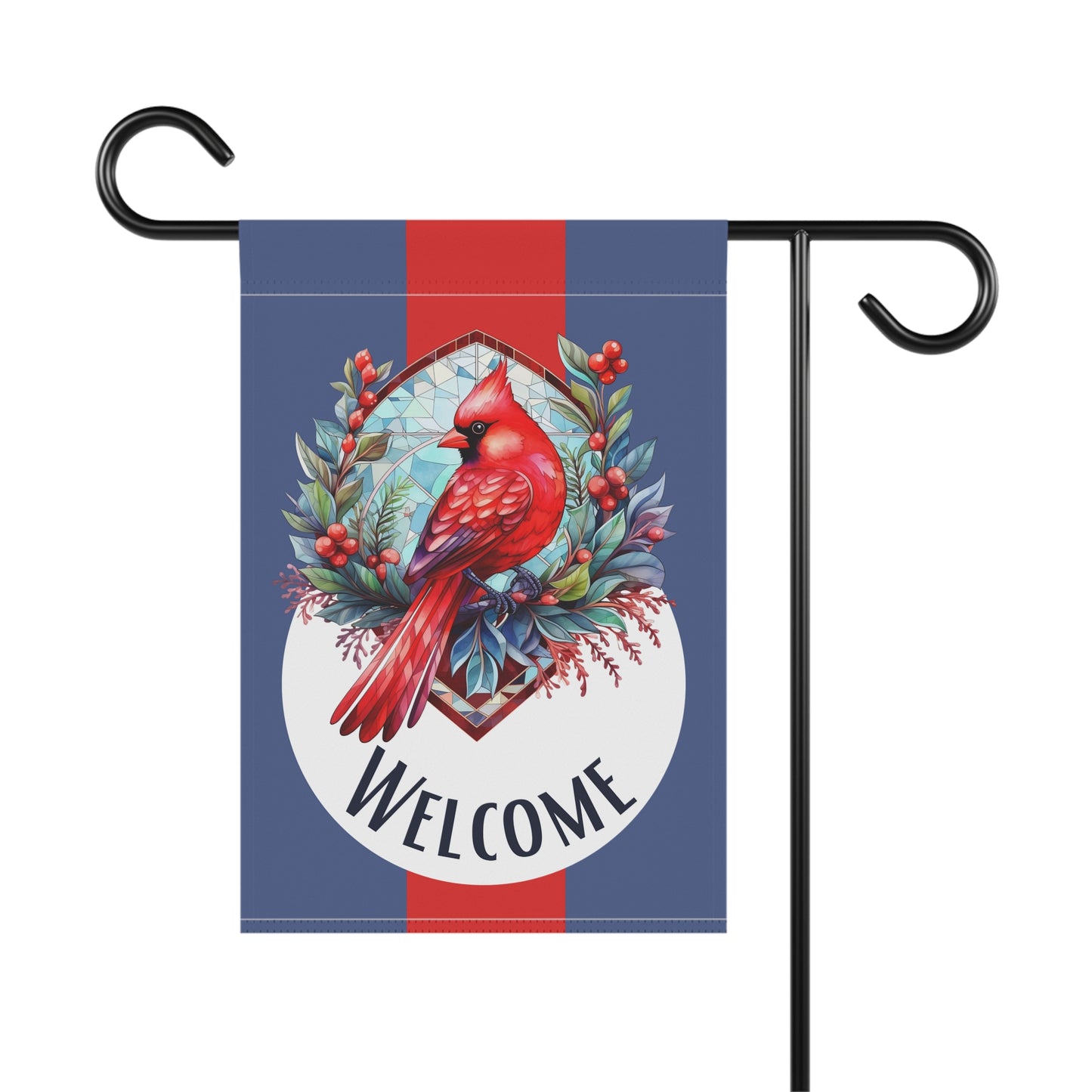 Stained Glass Cardinal 1 Welcome 2-Sided Garden & House Banner