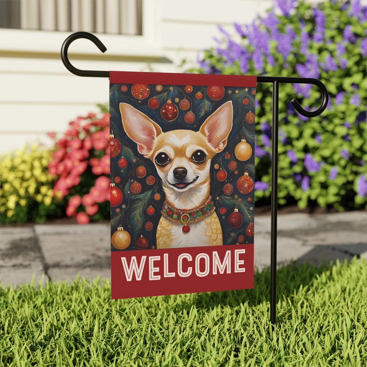 Chihuahua Christmas Welcome 2-Sided Garden & House Flag/Banner