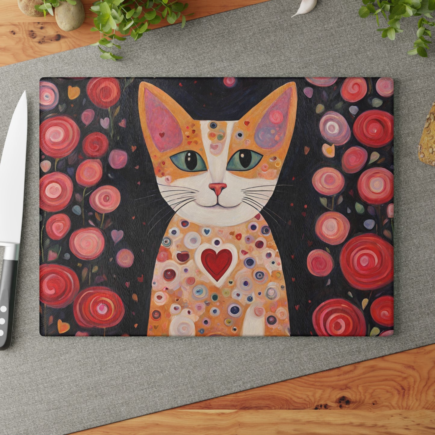 Cat Love Tempered Glass Cutting Board