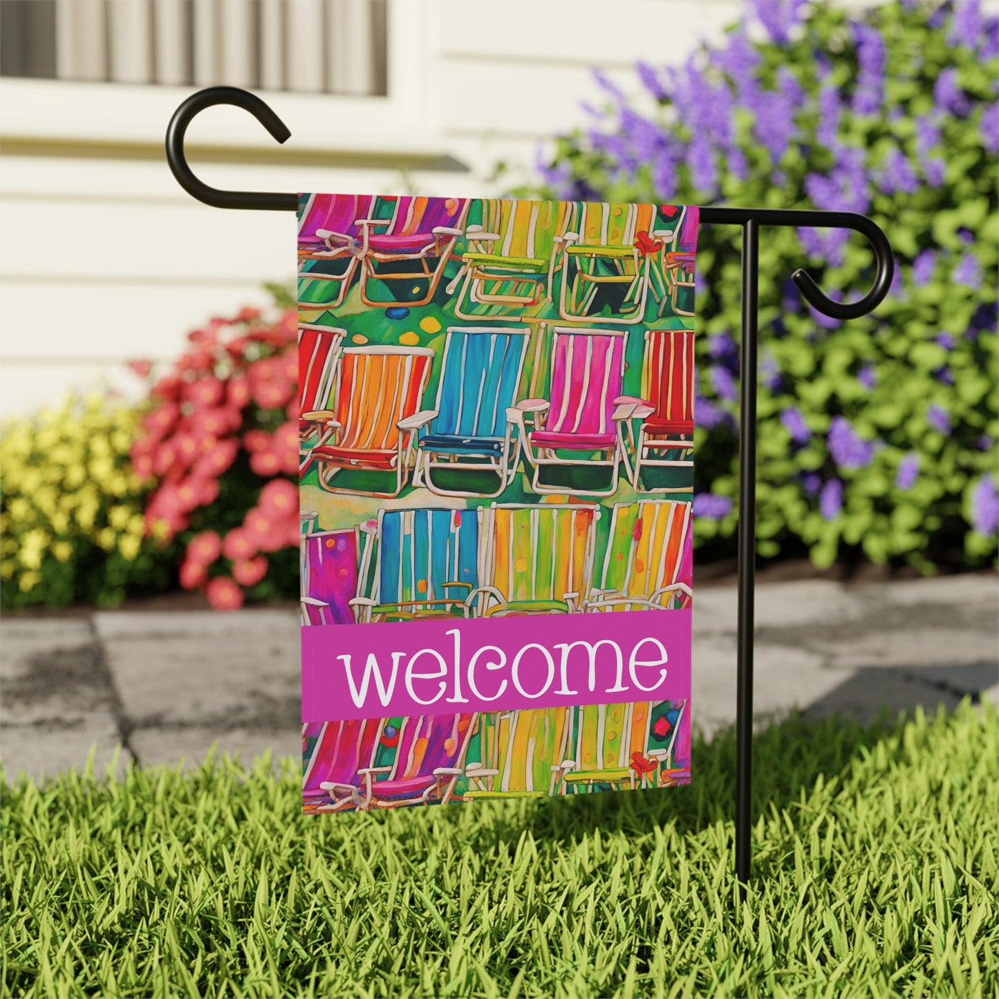 Beach Chairs Welcome 2-Sided Garden & House Flag/Banner