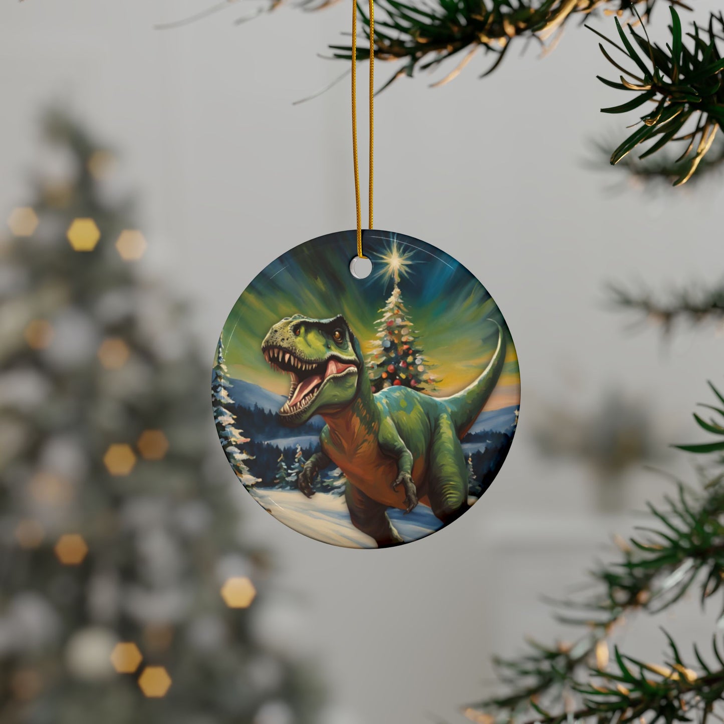 T-Rex Christmas 3" Ceramic Ornaments, 2-Side Print, (1pc, 10pcs)