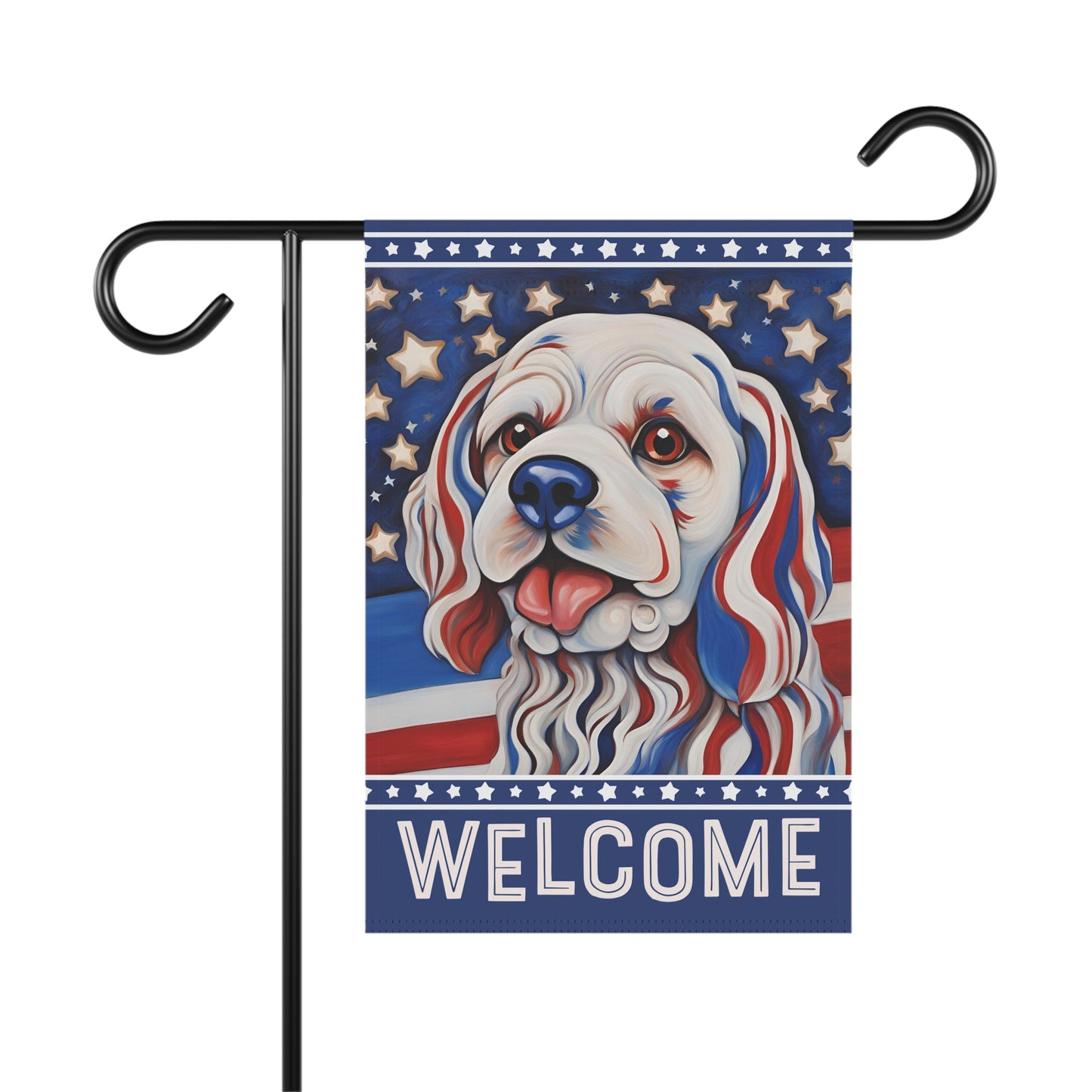 Patriotic Pup Welcome 2-Sided Garden & House Flag/Banner