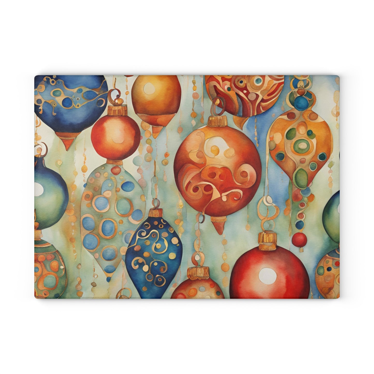 Watercolor Ornaments Holiday Tempered Glass Cutting Board