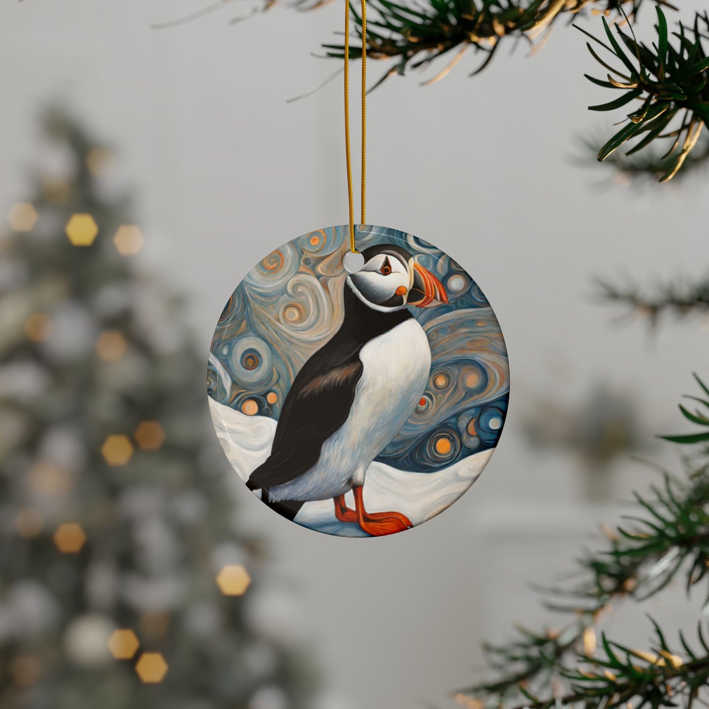 Puffin Wildlife 3" Ceramic Ornaments, 2-Side Print, (1pc, 10pcs)