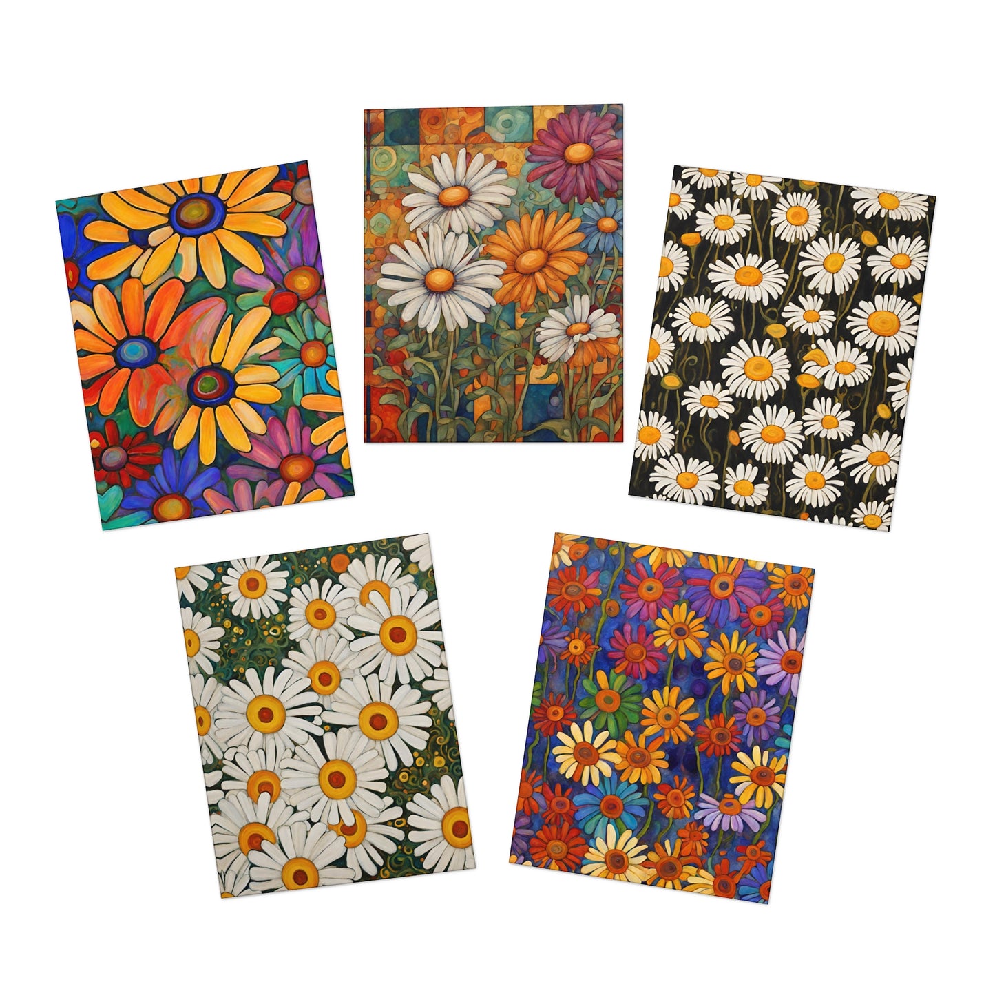 Cheerful Daisies Greeting Cards- Blank Inside (5-Pack)