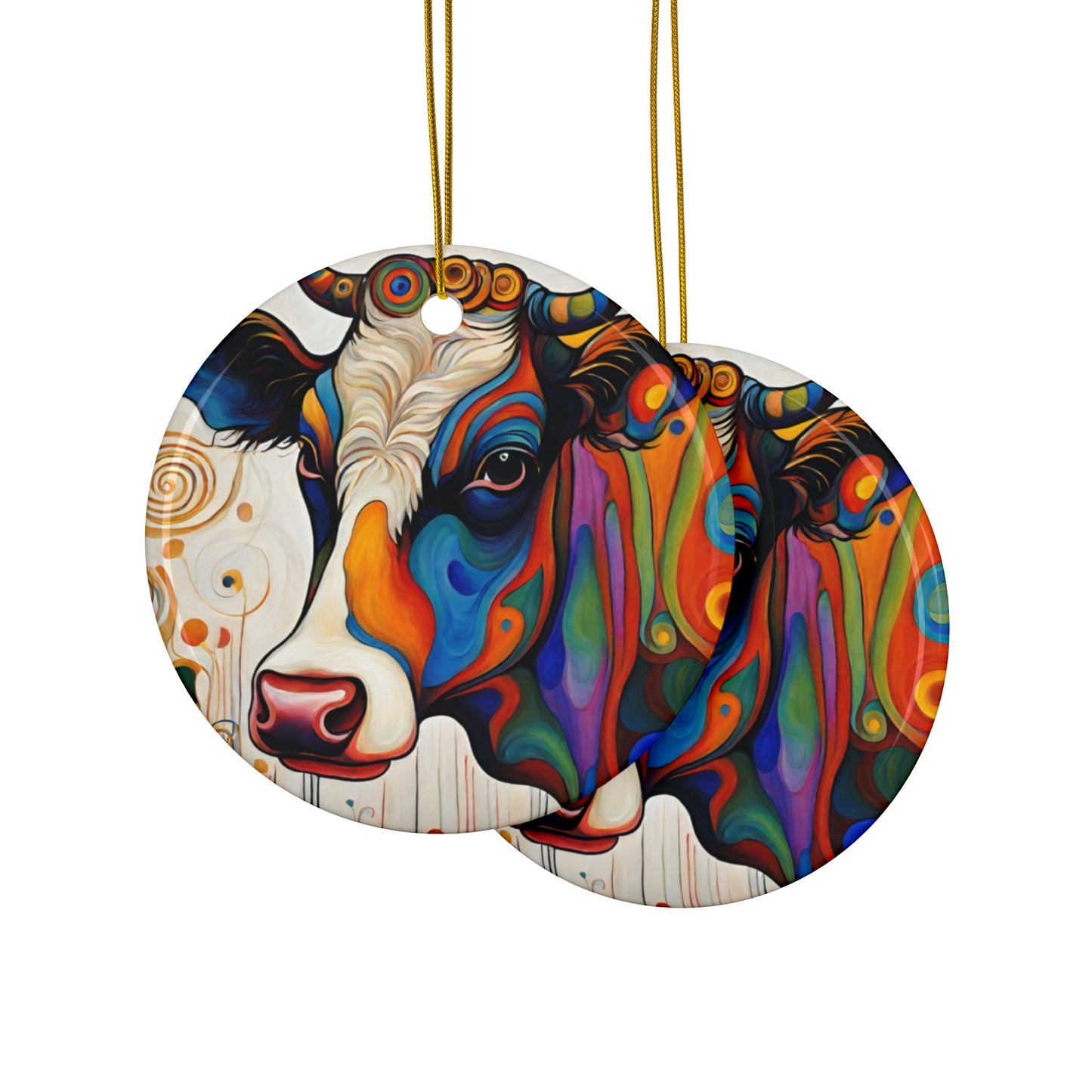 Groovy Cow 3" Ceramic Ornaments, 2-Side Print, (1pc, 10pcs)