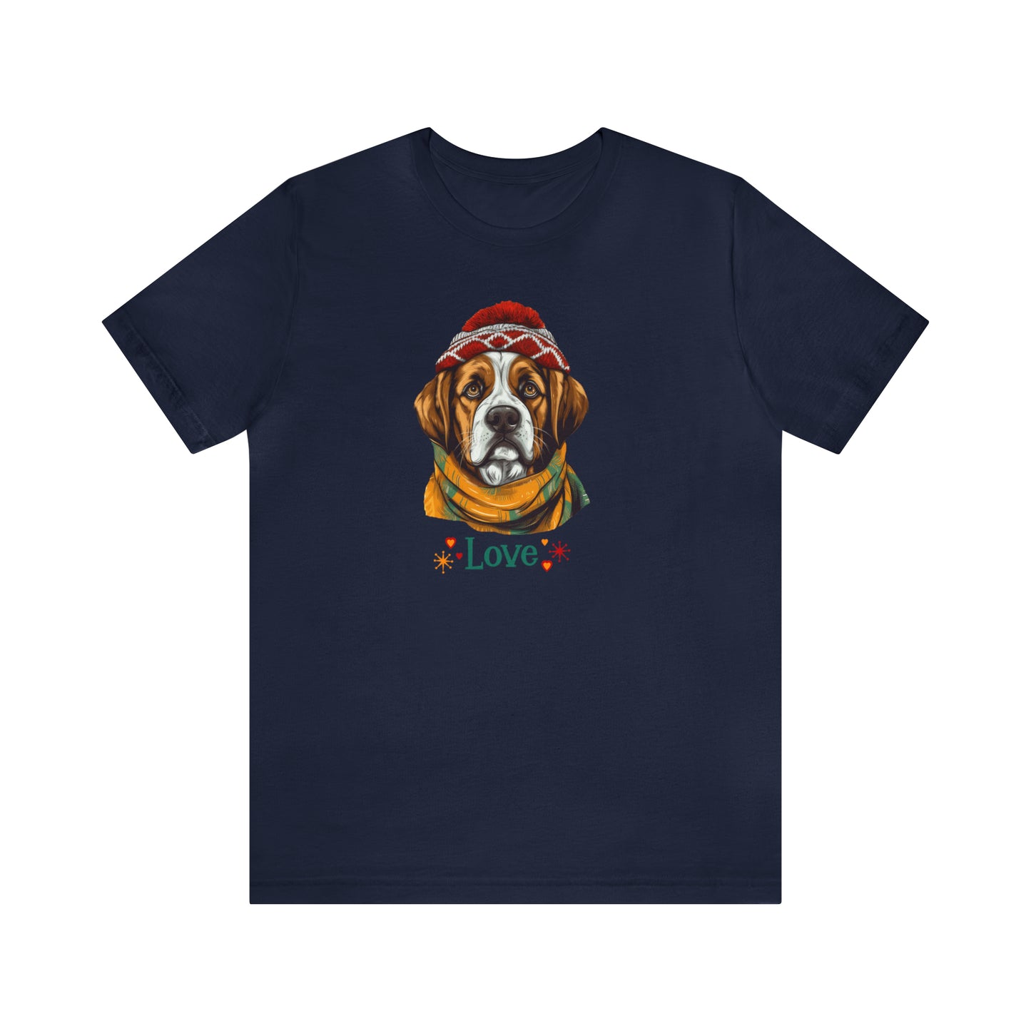 Saint Bernard in Hat & Scarf Love Unisex Jersey Short Sleeve Tee