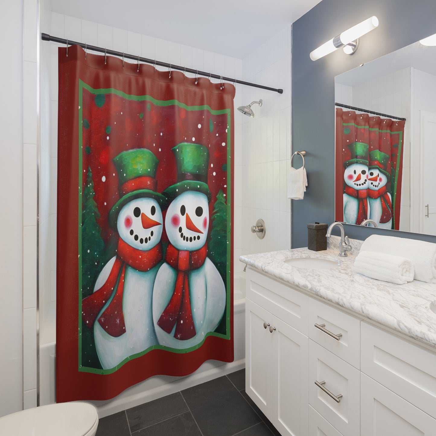 Snowman Couple Polyester Shower Curtain