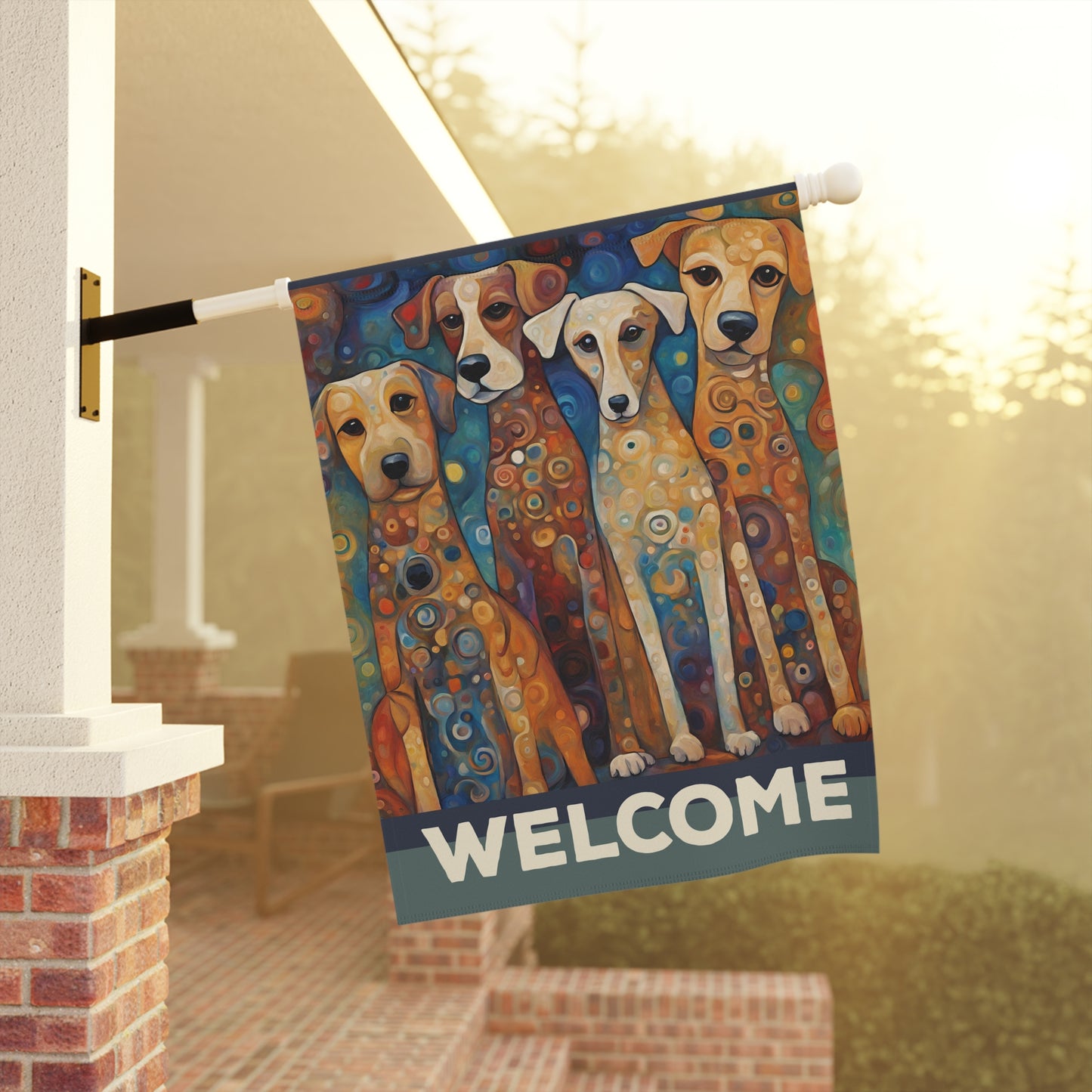 Canine Quartet Welcome 2-Sided Garden & House Flag/Banner