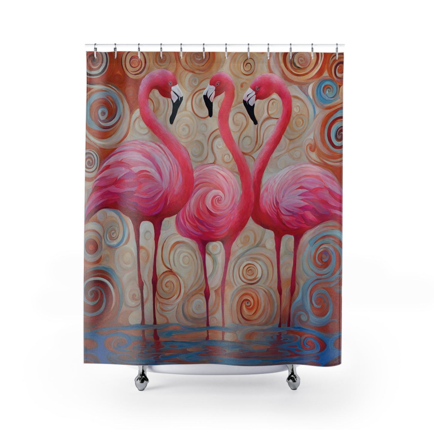 Flamingo Gossip Polyester Shower Curtain