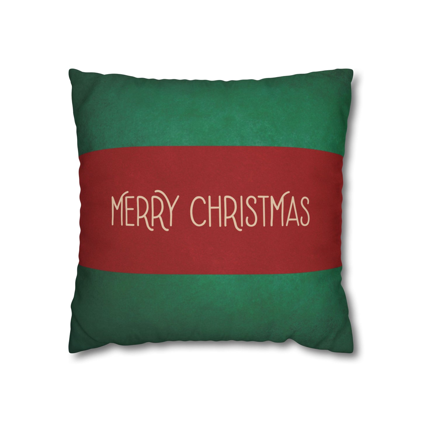 Merry Christmas Red & Green Square Poly Canvas Pillowcase