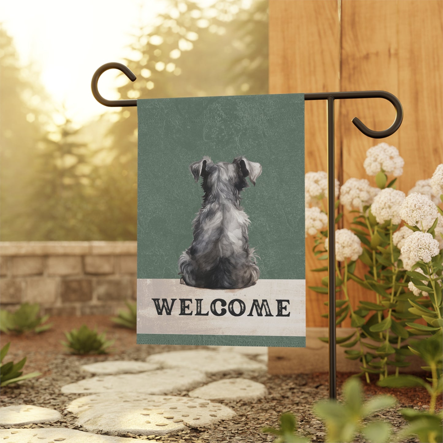 Miniature Schnauzer Welcome 2-Sided Garden & House Flag/Banner