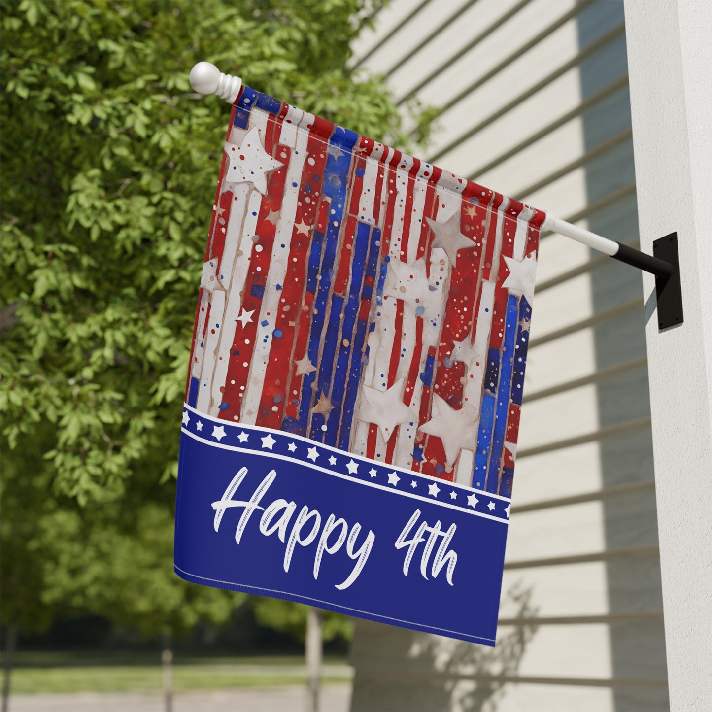 Happy 4th 2-Sided Garden & House Flag/Banner