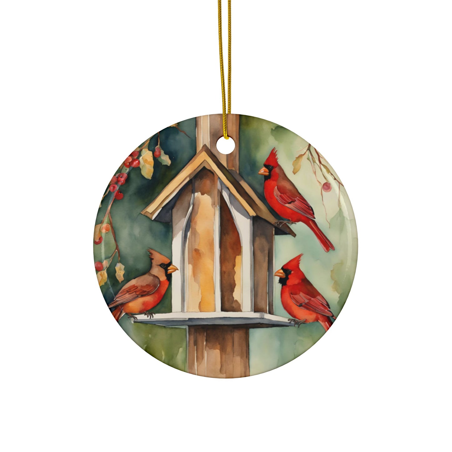 Cardinal Birdfeeder 3" Ceramic Ornaments, 2-Side Print, (1pc, 10pcs)