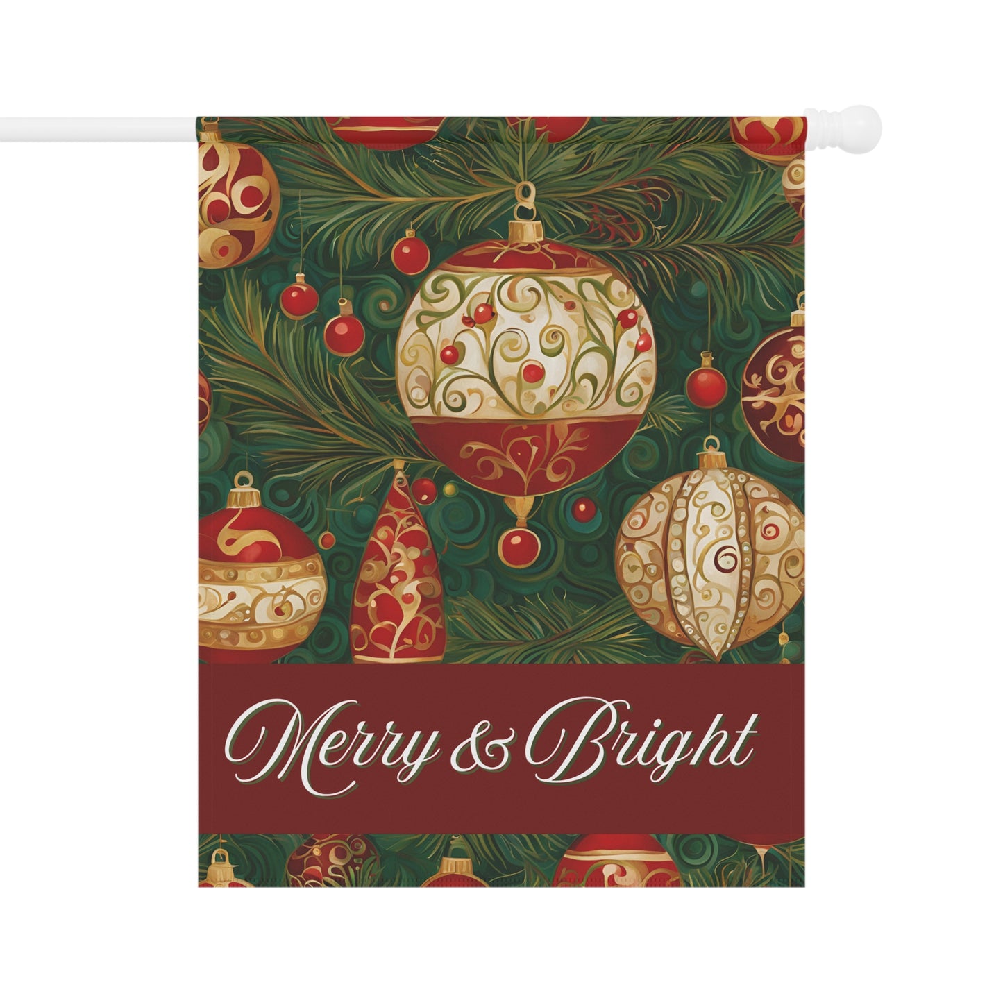 Merry & Bright Ornaments 2-Sided Garden & House Flag/Banner