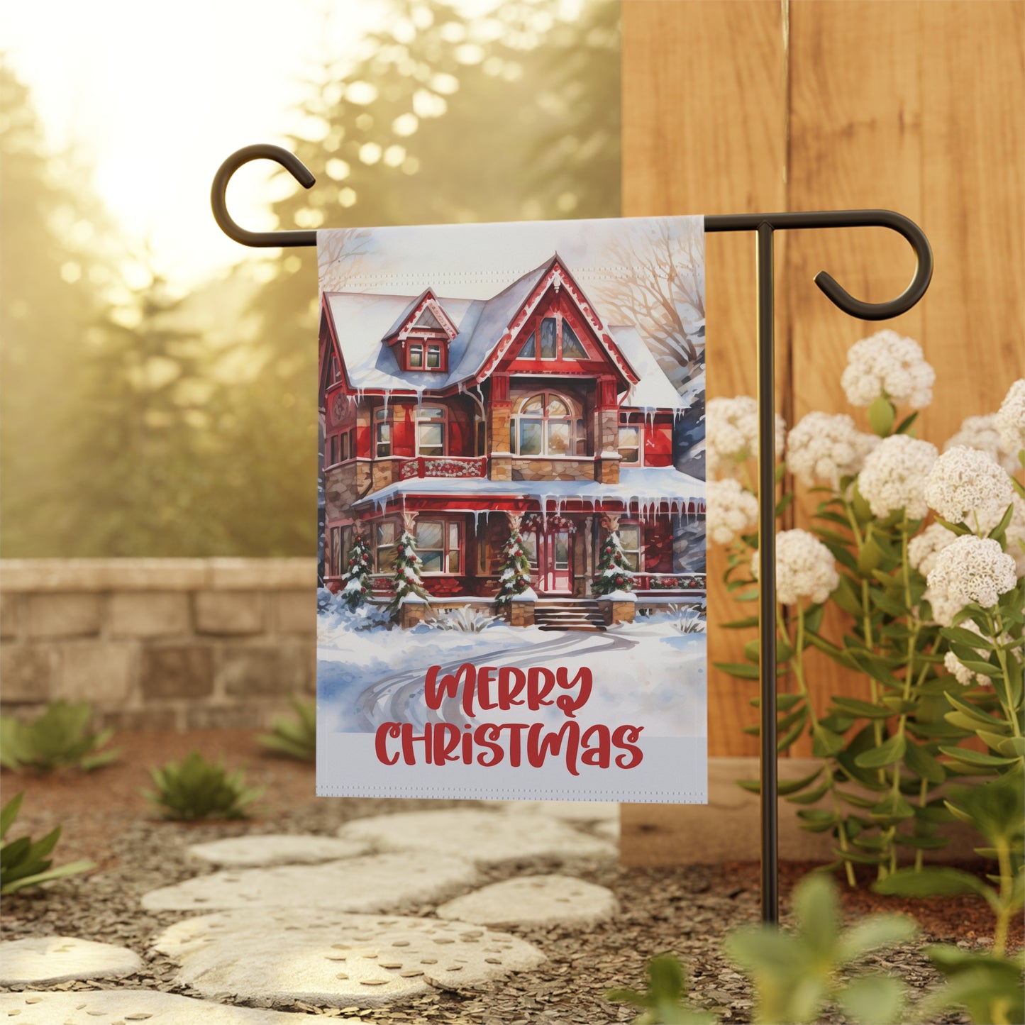 Merry Christmas Red House Garden & House Banner