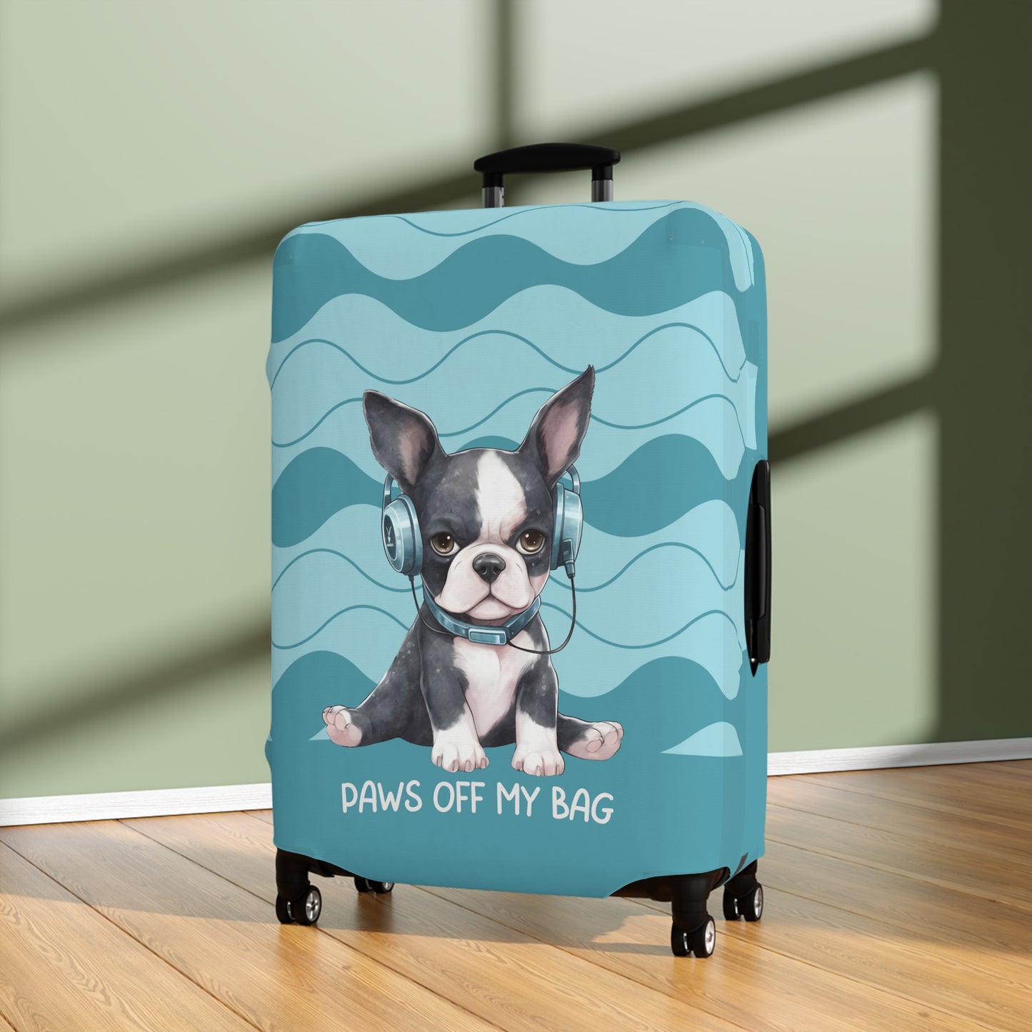 Boston Terrier in Headphones Paws Off My Bag Luggage Cover