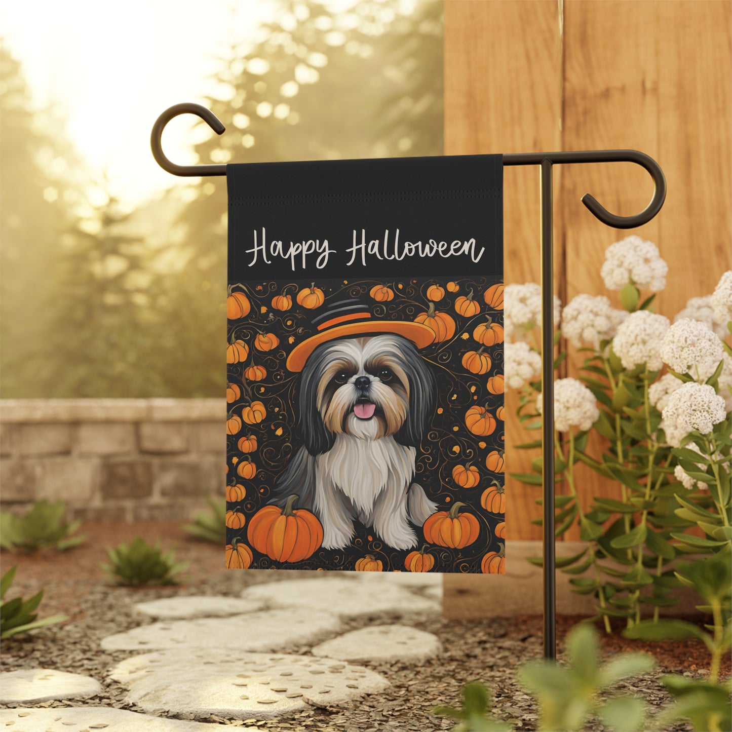 Shih Tzu Happy Halloween 2-Sided Garden & House Flag/Banner