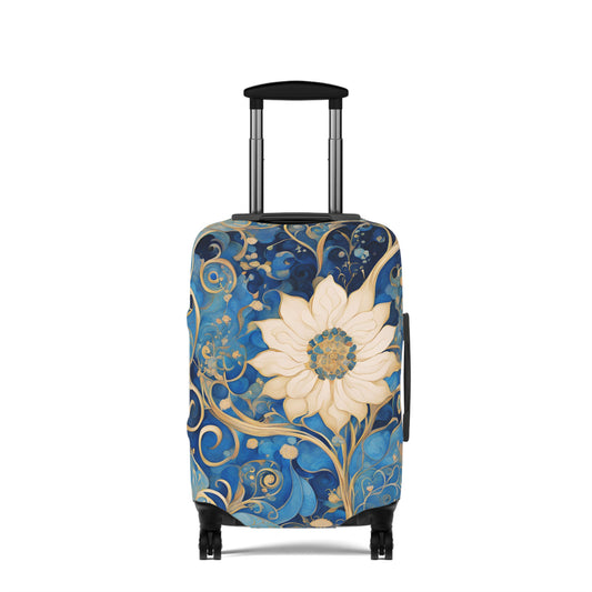 White Flower on Blue Luggage Cover