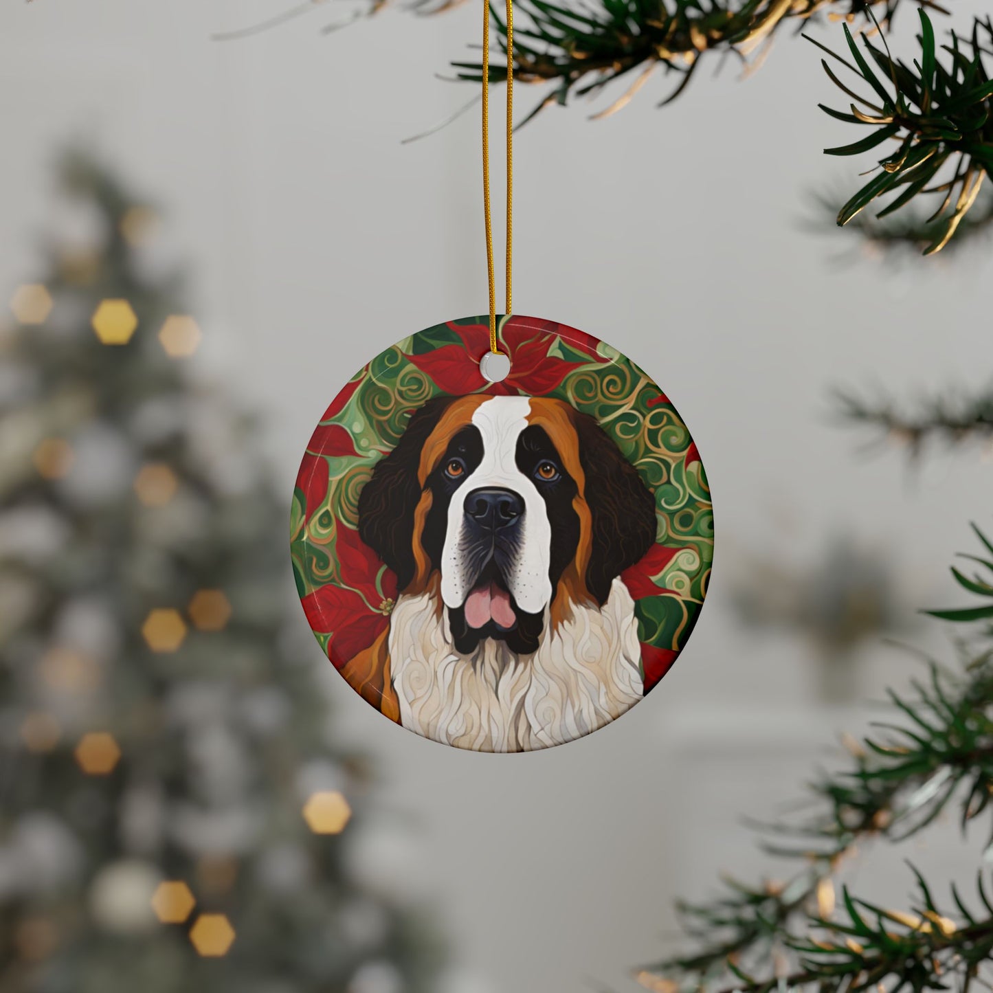 Saint Bernard Christmas 3" Ceramic Ornaments, 2-Side Print, (1pc, 10pcs)