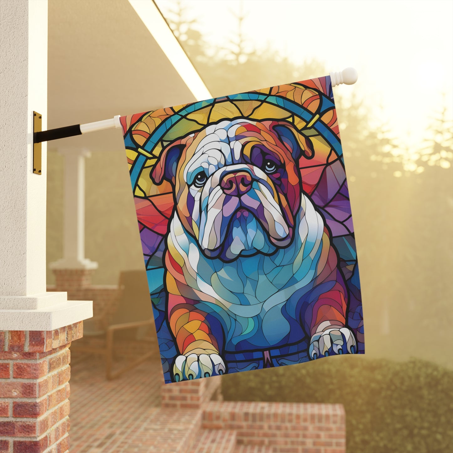 Bright Bully Stained Glass Look English Bulldog 2-Sided Garden & House Flag/Banner