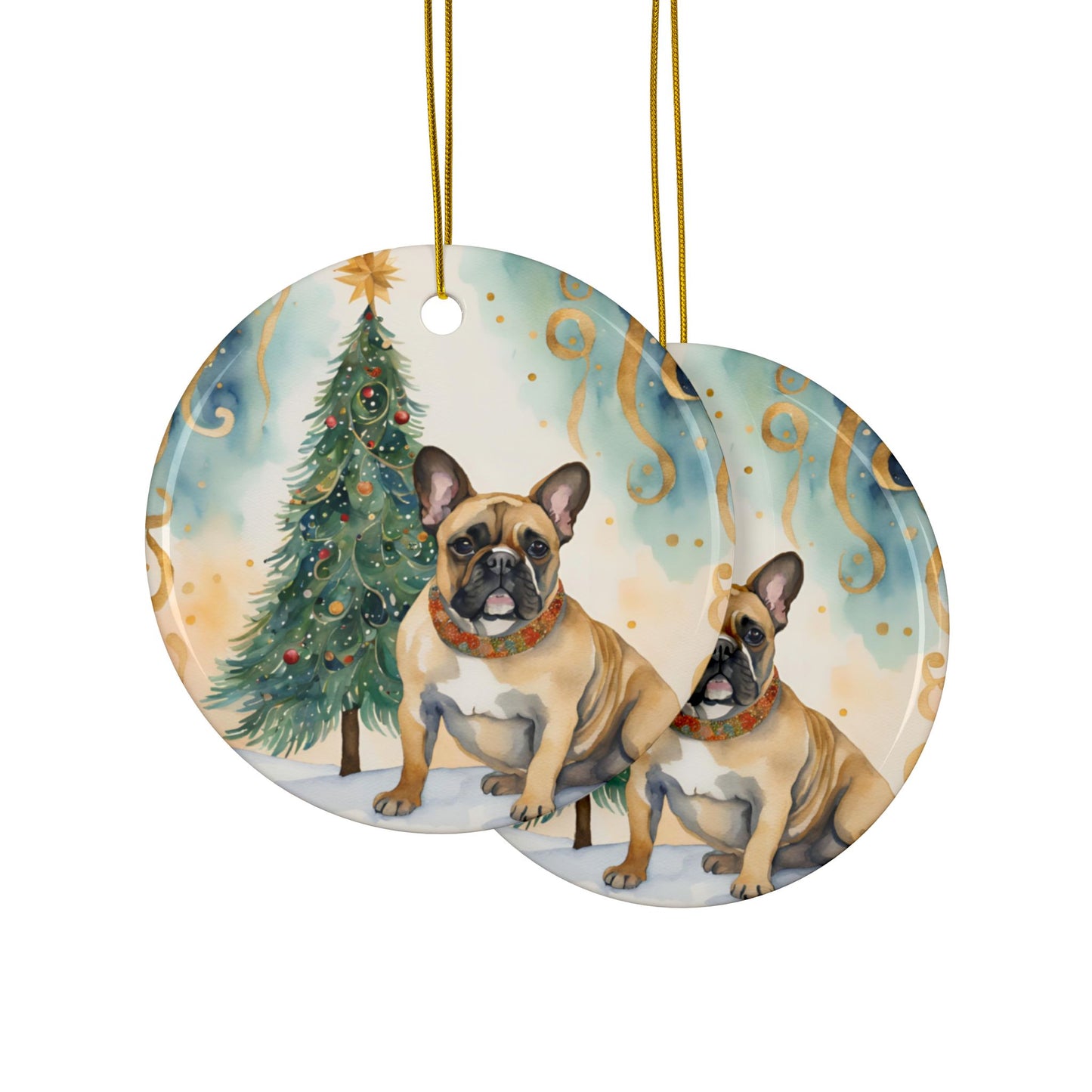 French Bulldog 3"Ceramic Ornaments, 2-Side Print, (1pc, 10pcs)