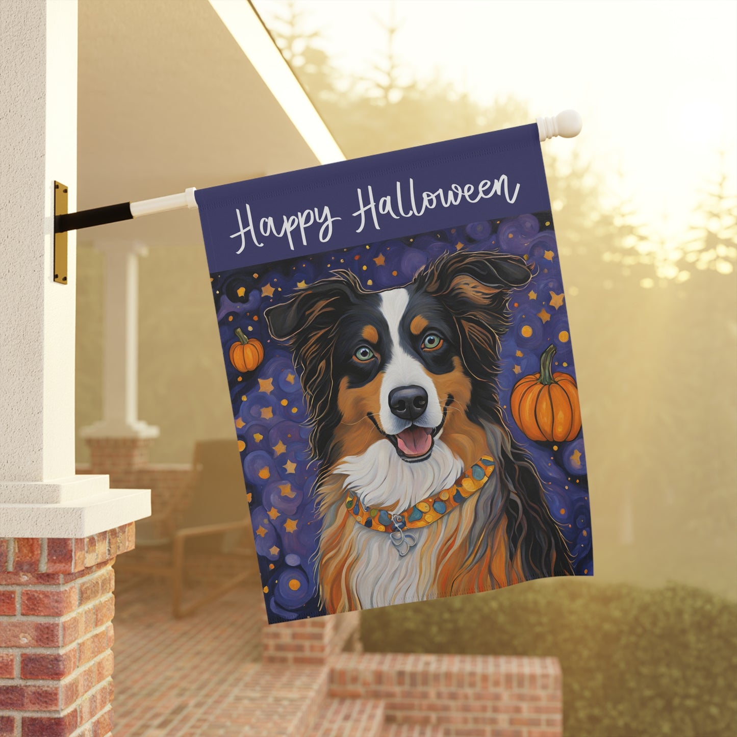 Australian Shepherd Happy Halloween 2-Sided Garden & House Flag/Banner