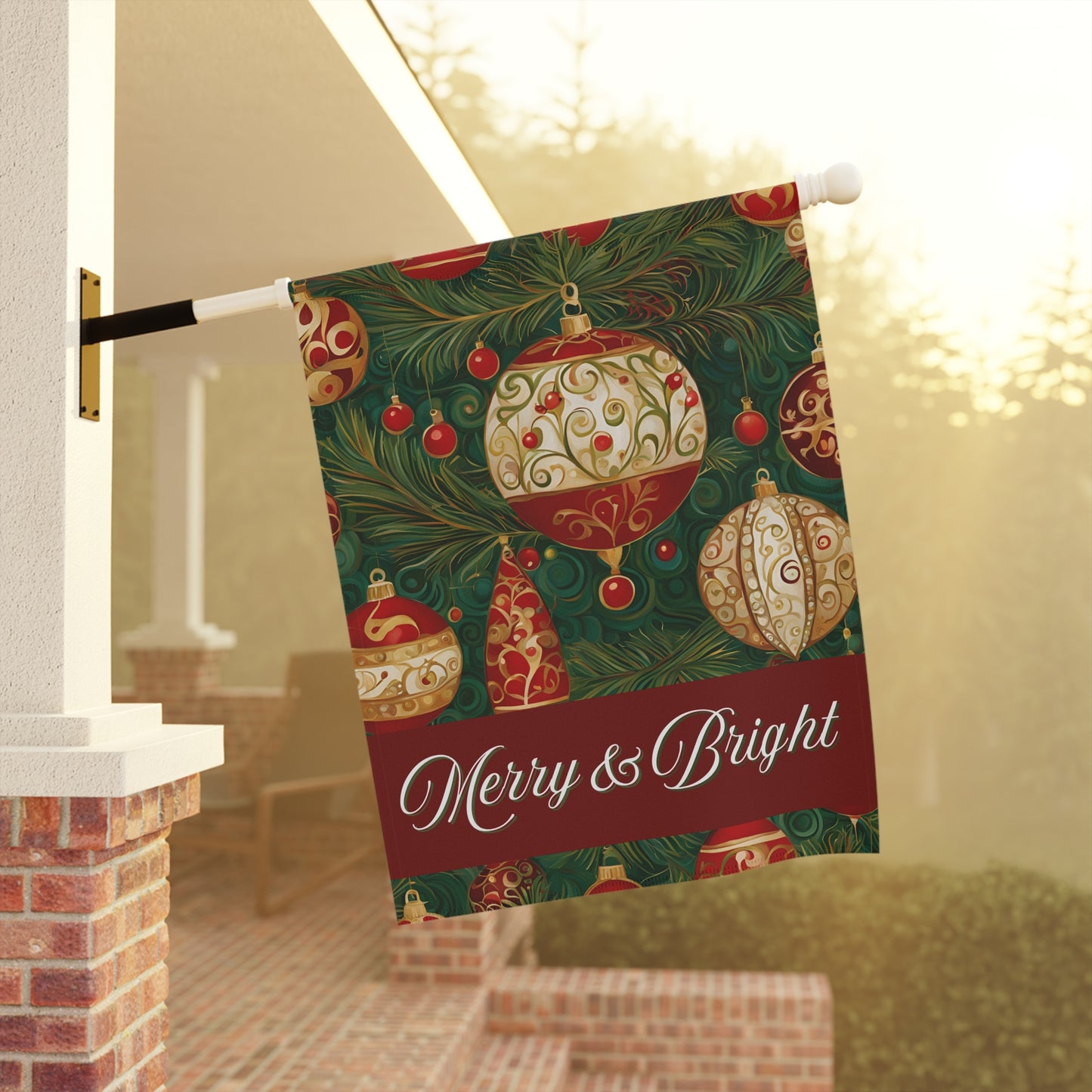 Merry & Bright Ornaments 2-Sided Garden & House Flag/Banner