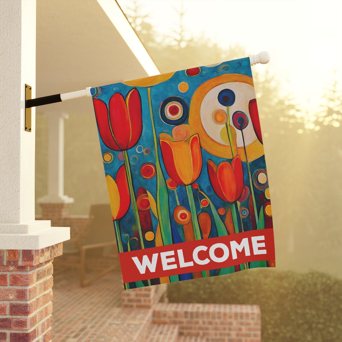 Bright Tulips Welcome 2-Sided Garden & House Flag/Banner