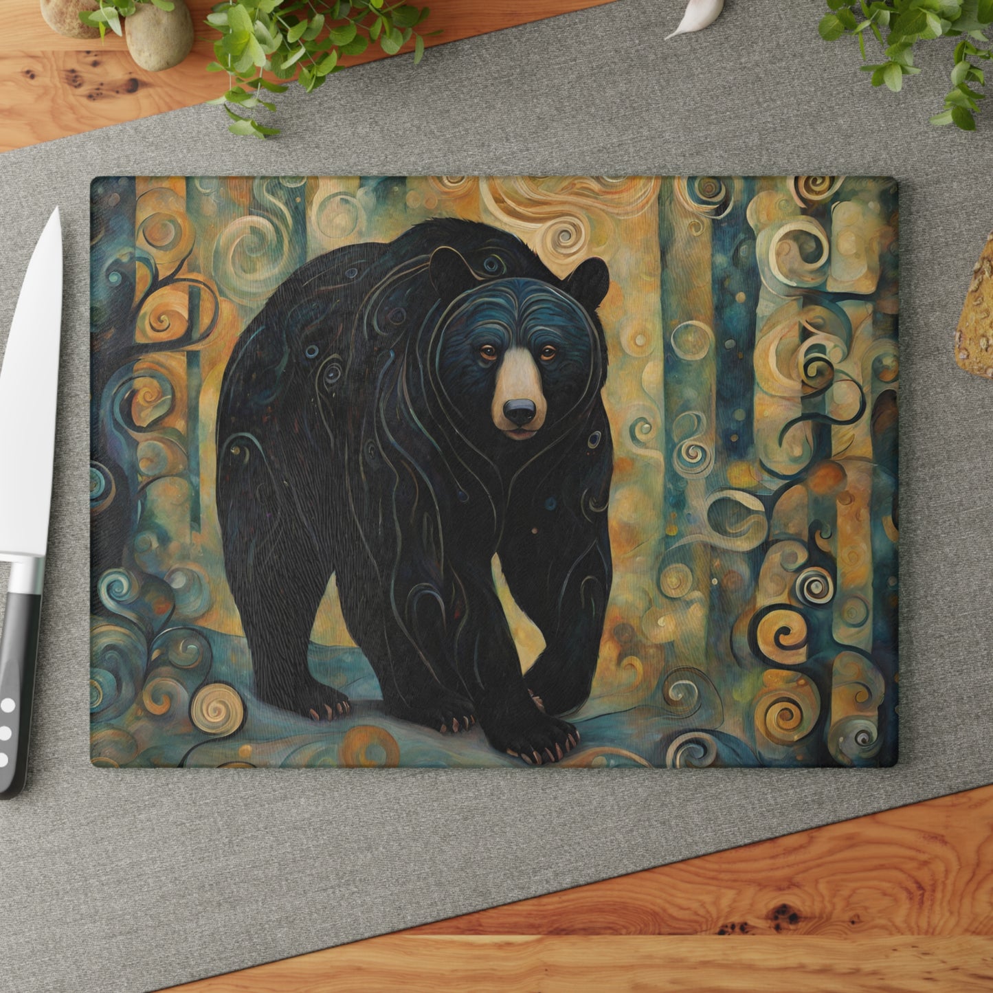 Mountain Forest Black Bear Tempered Glass Cutting Board