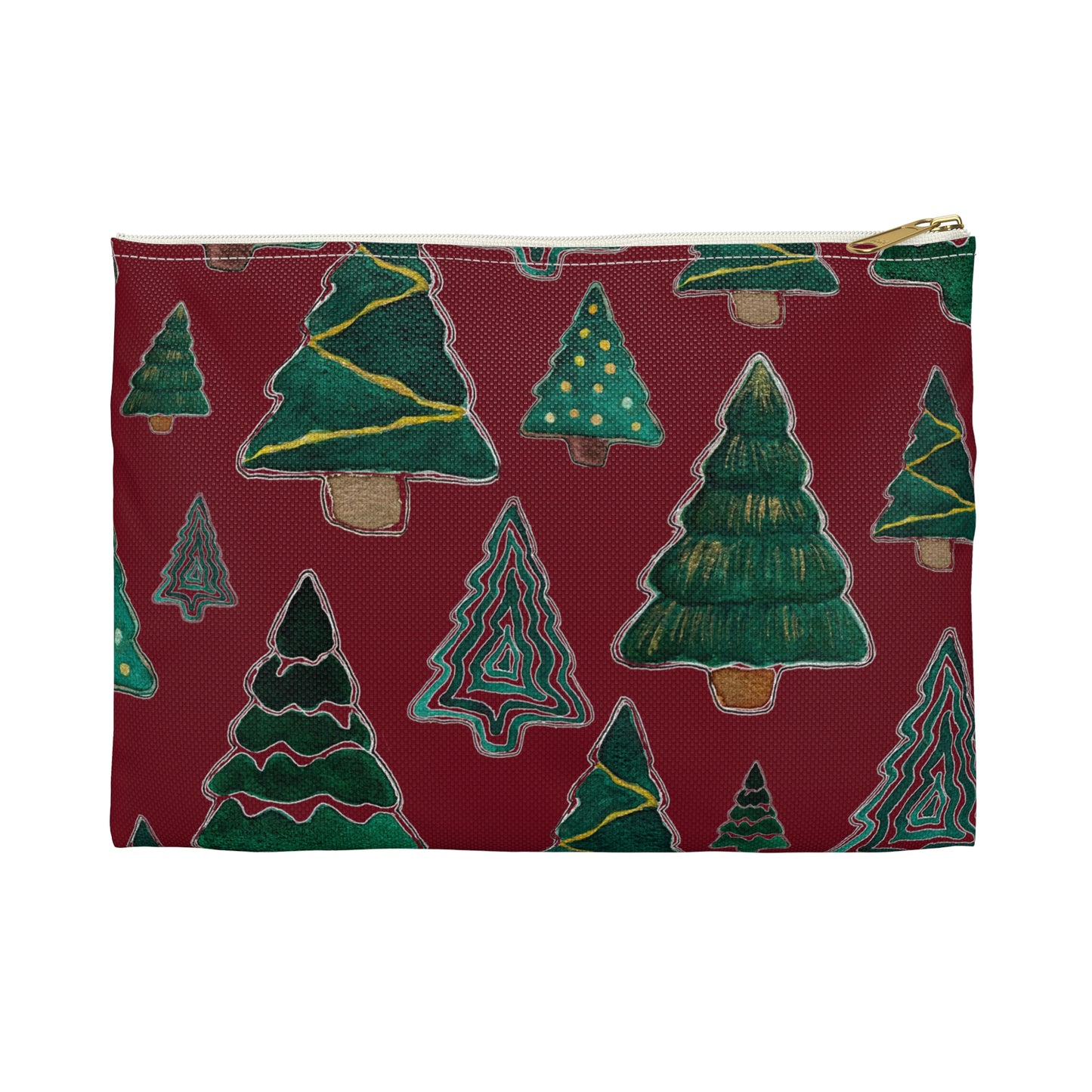 Christmas Tree Cutouts on Maroon Accessory Pouch