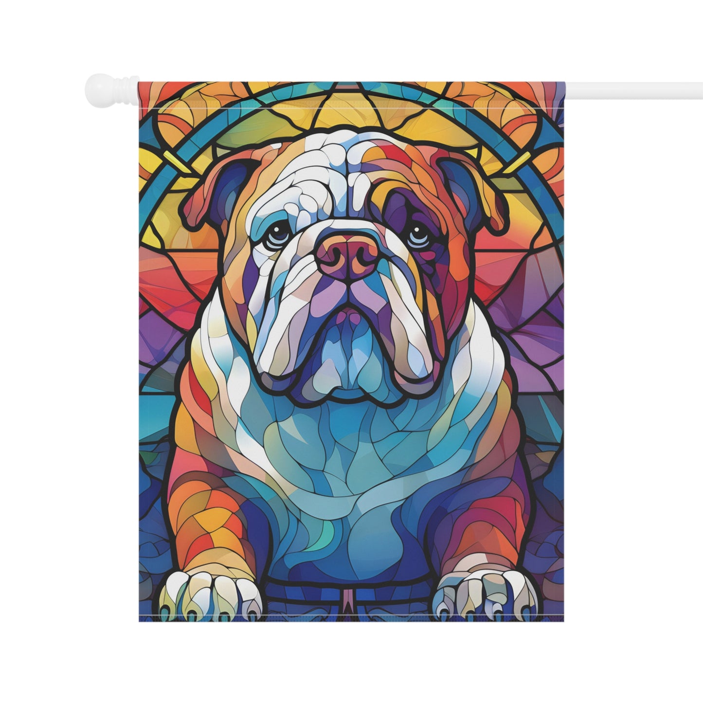 Bright Bully Stained Glass Look English Bulldog 2-Sided Garden & House Flag/Banner