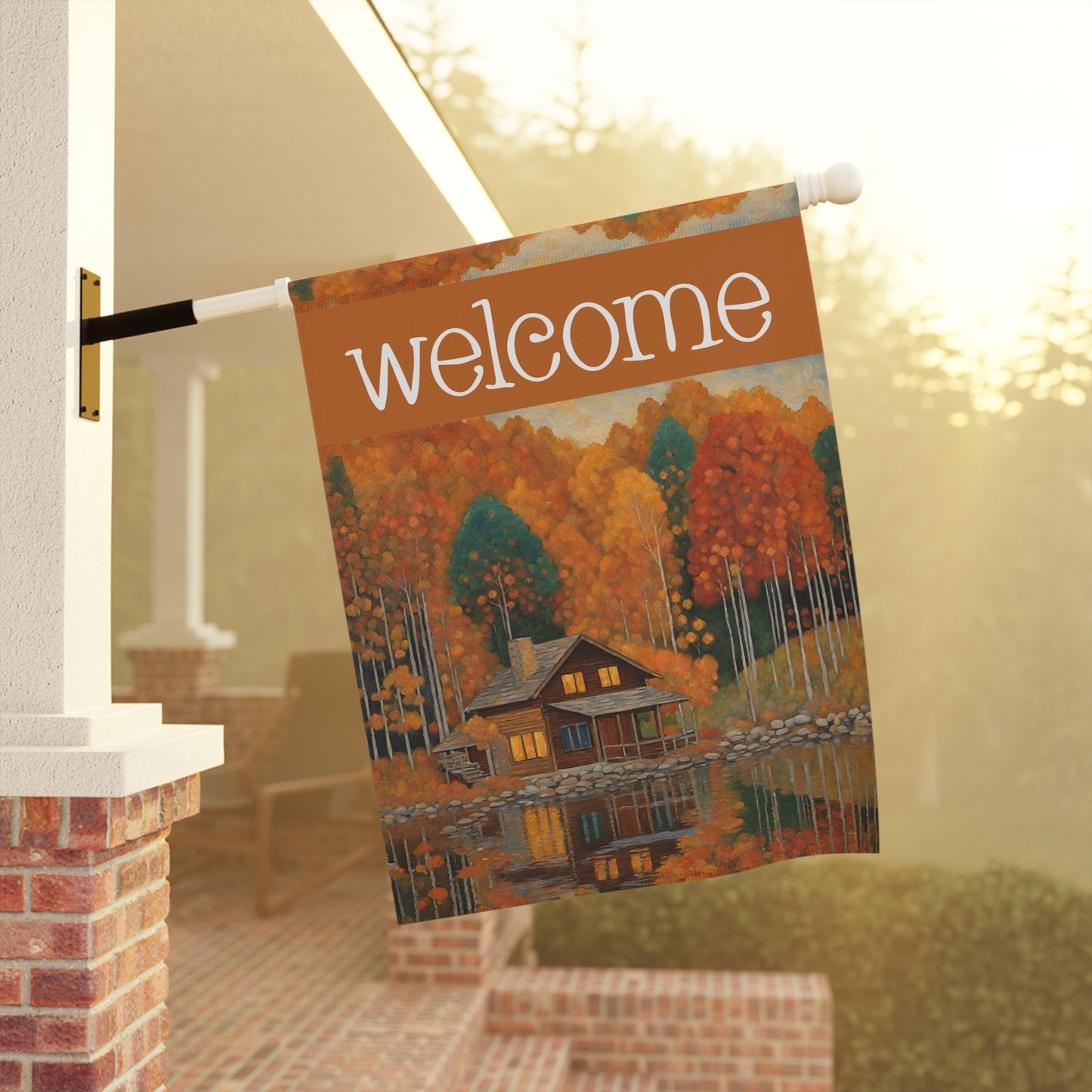 Autumn Cabin Welcome 2-Sided Garden & House Flag/Banner