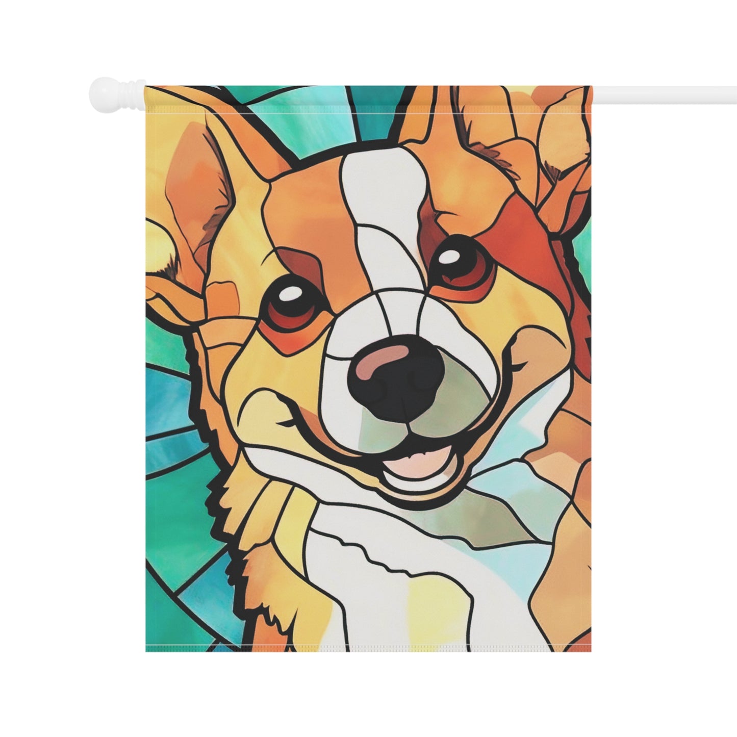 Corgi Face Stained Glass Look 2-Sided Garden & House Flag/Banner