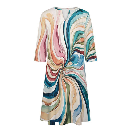 Compton V-neck 3/4 Sleeve Dress with Pockets