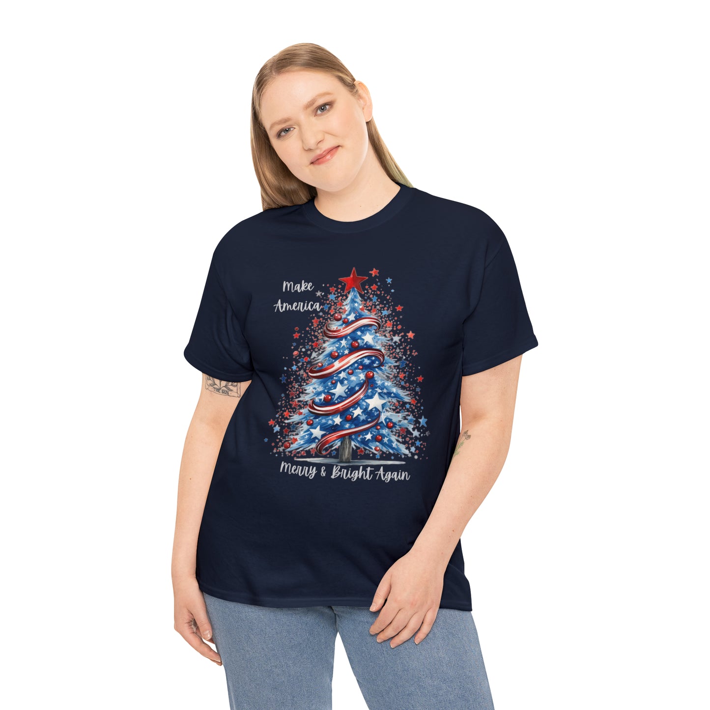 Patriotic Tree Make America Merry & Bright Again Unisex Heavy Cotton Tee