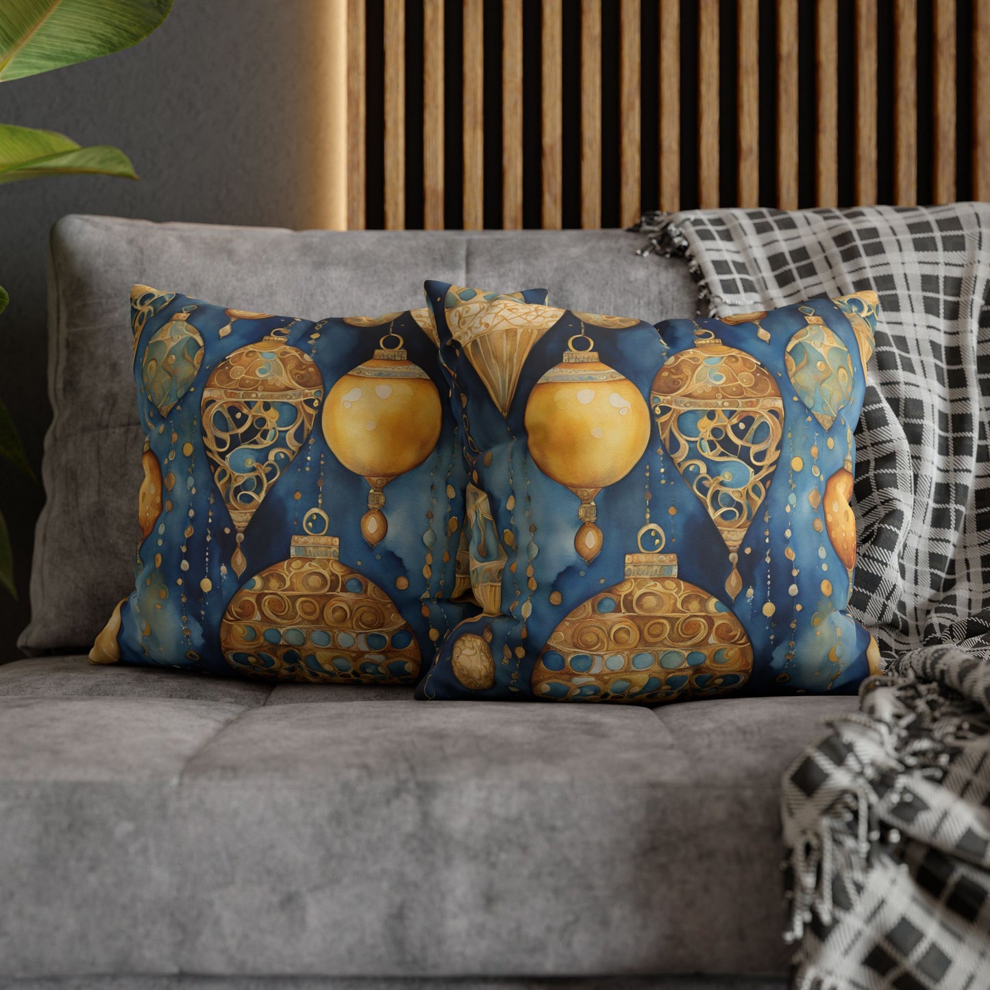 Gold Ornaments Abstract Watercolor Square Poly Canvas Pillowcase