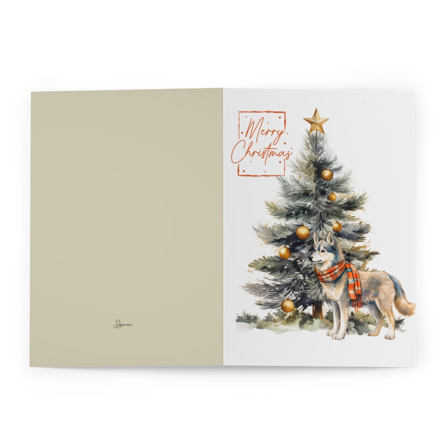 Siberian Husky Merry Christmas Tree Cards (5 Pack Blank Inside)