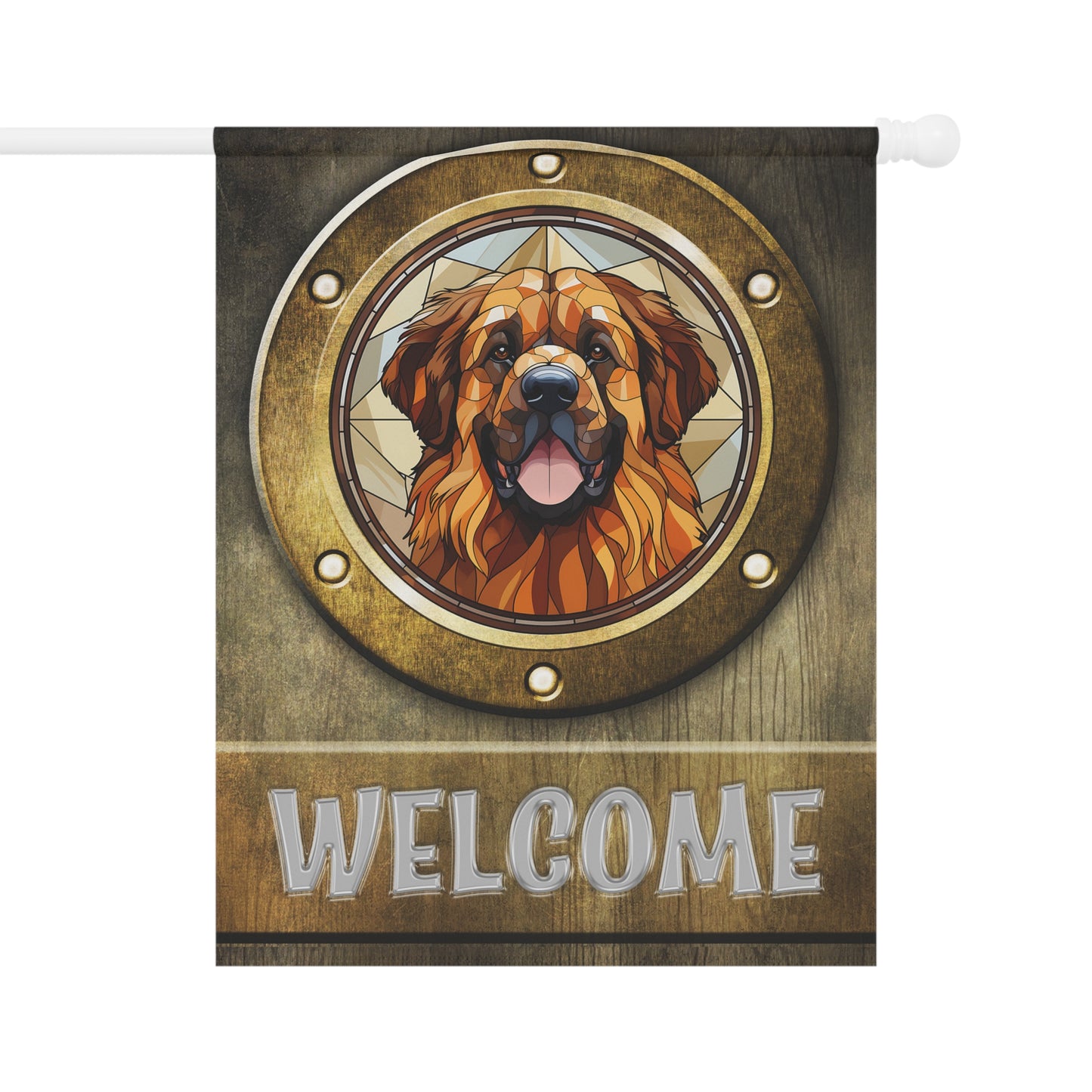 Leonberger in Port Hole Welcome 2-Sided Garden & House Flag/Banner
