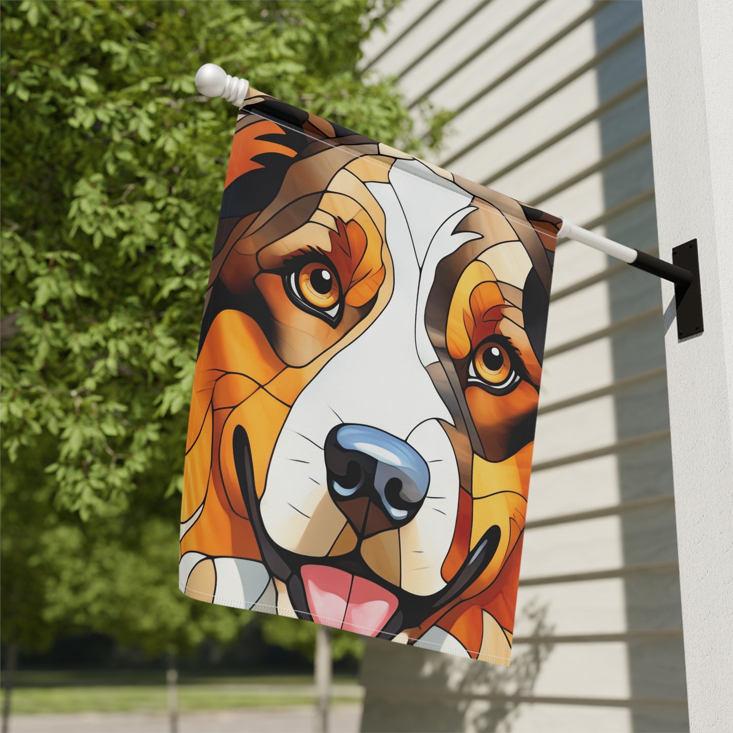 Australian Shepherd Face Stained Glass Look 2-Sided Garden & House Flag/Banner