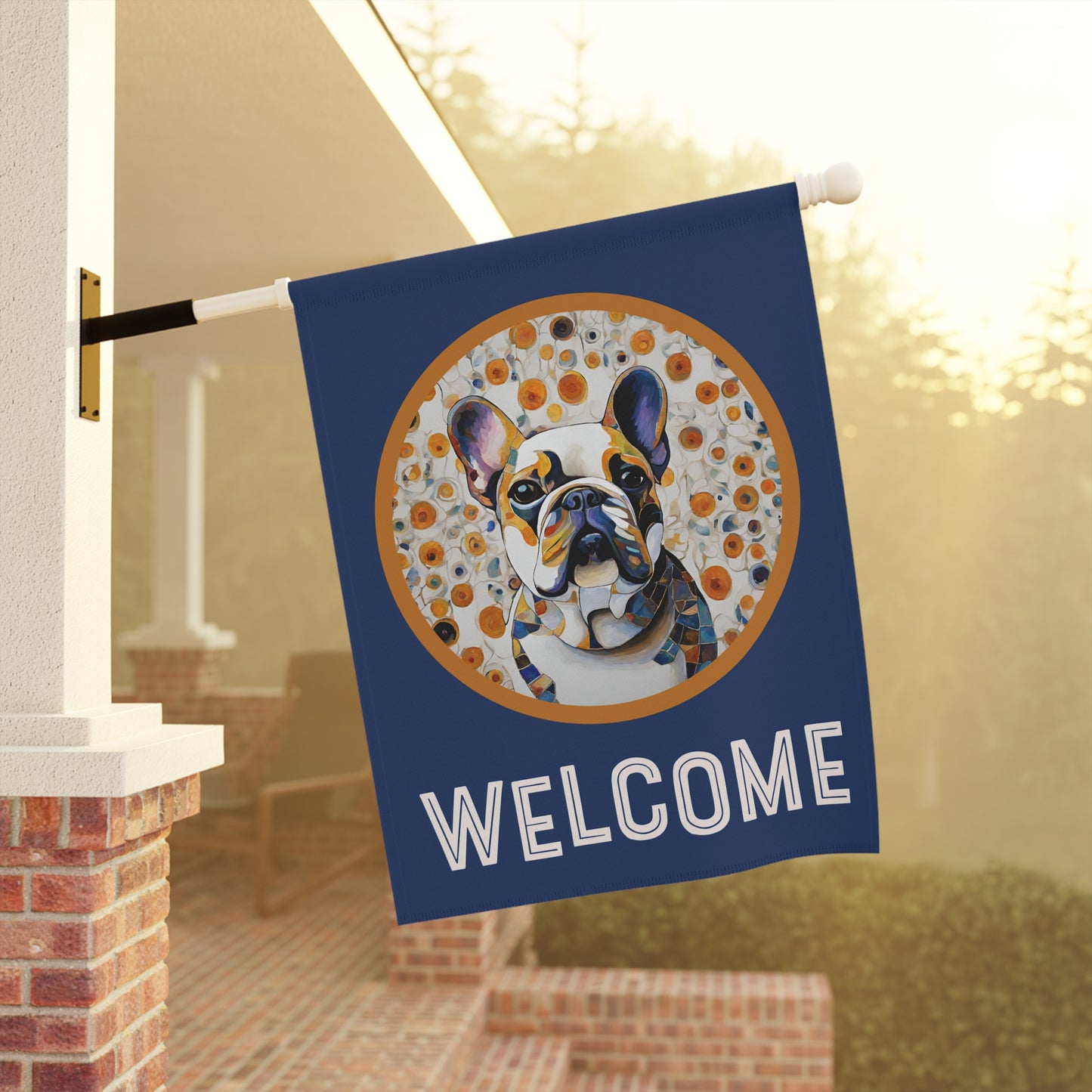 French Bulldog Art Welcome 2-Sided Garden & House Flag/Banner